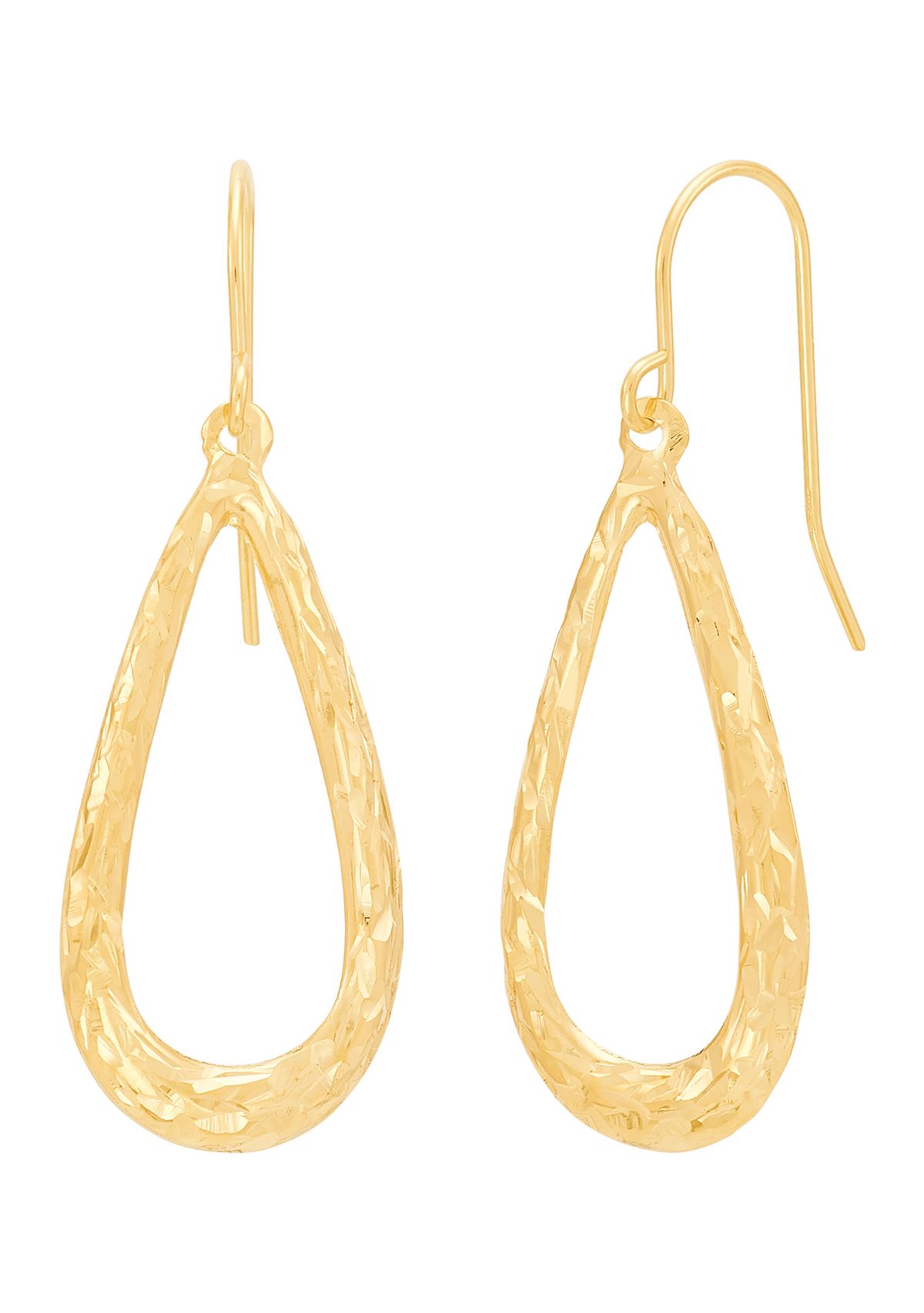 Crystal Cut Thin Teardrop Earrings in 14K Yellow Gold