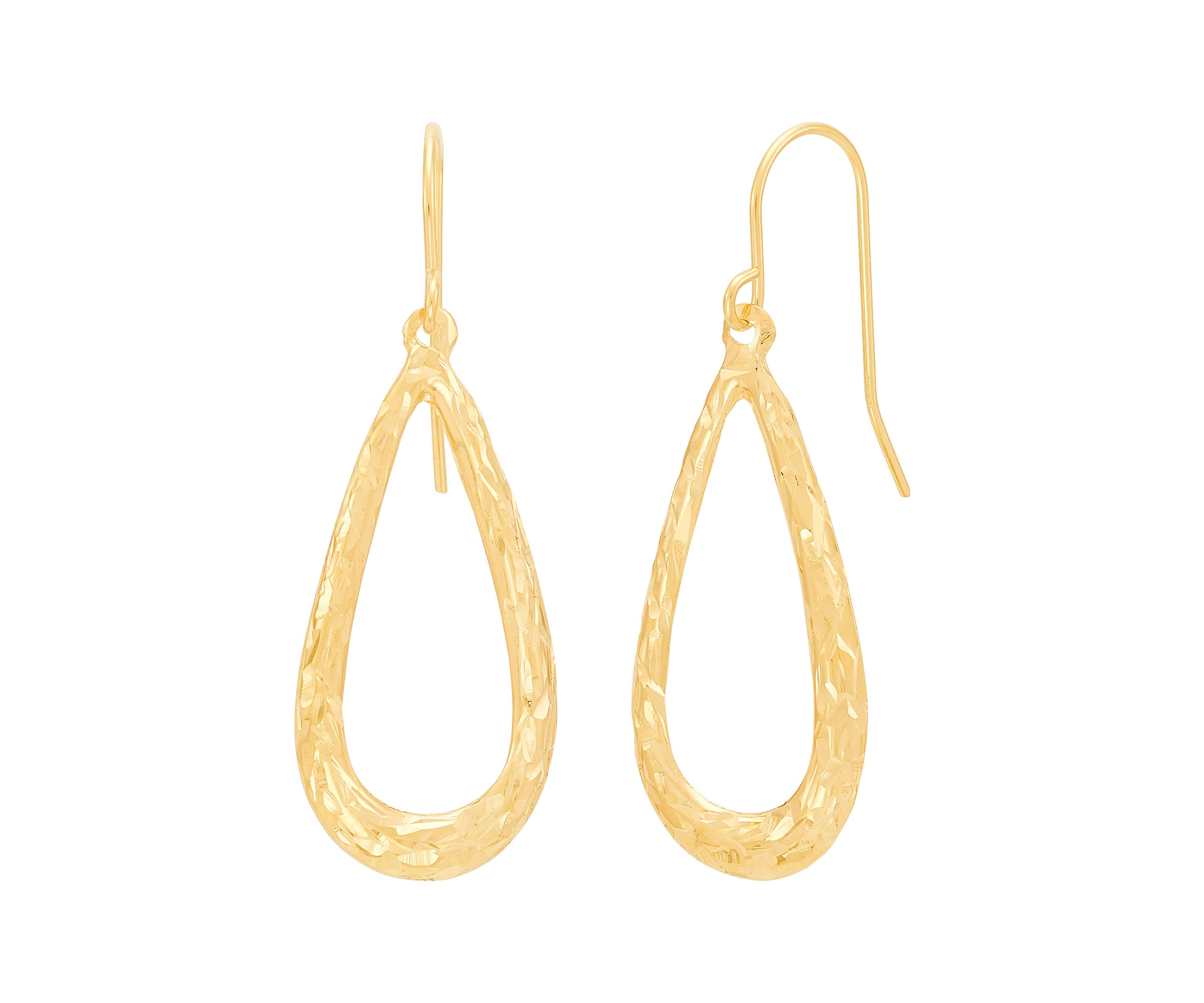 Crystal Cut Thin Teardrop Earrings in 14K Yellow Gold