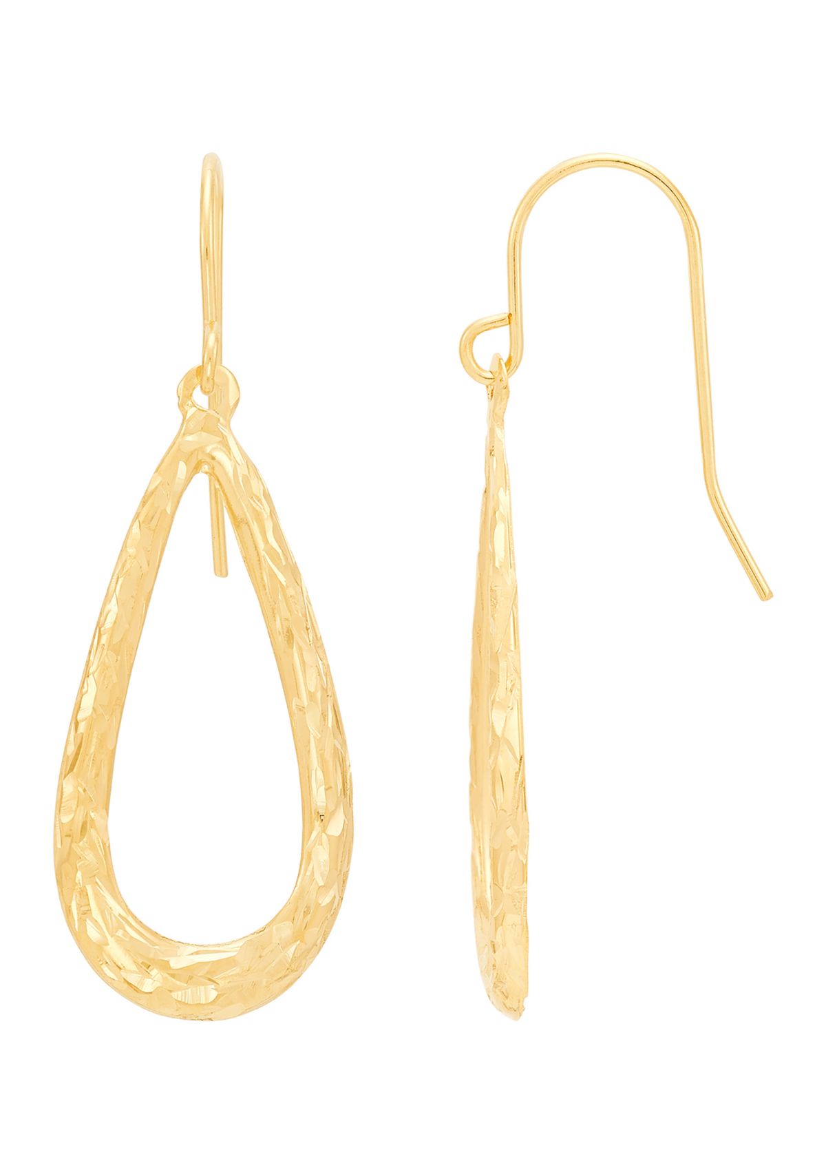 Crystal Cut Thin Teardrop Earrings in 14K Yellow Gold