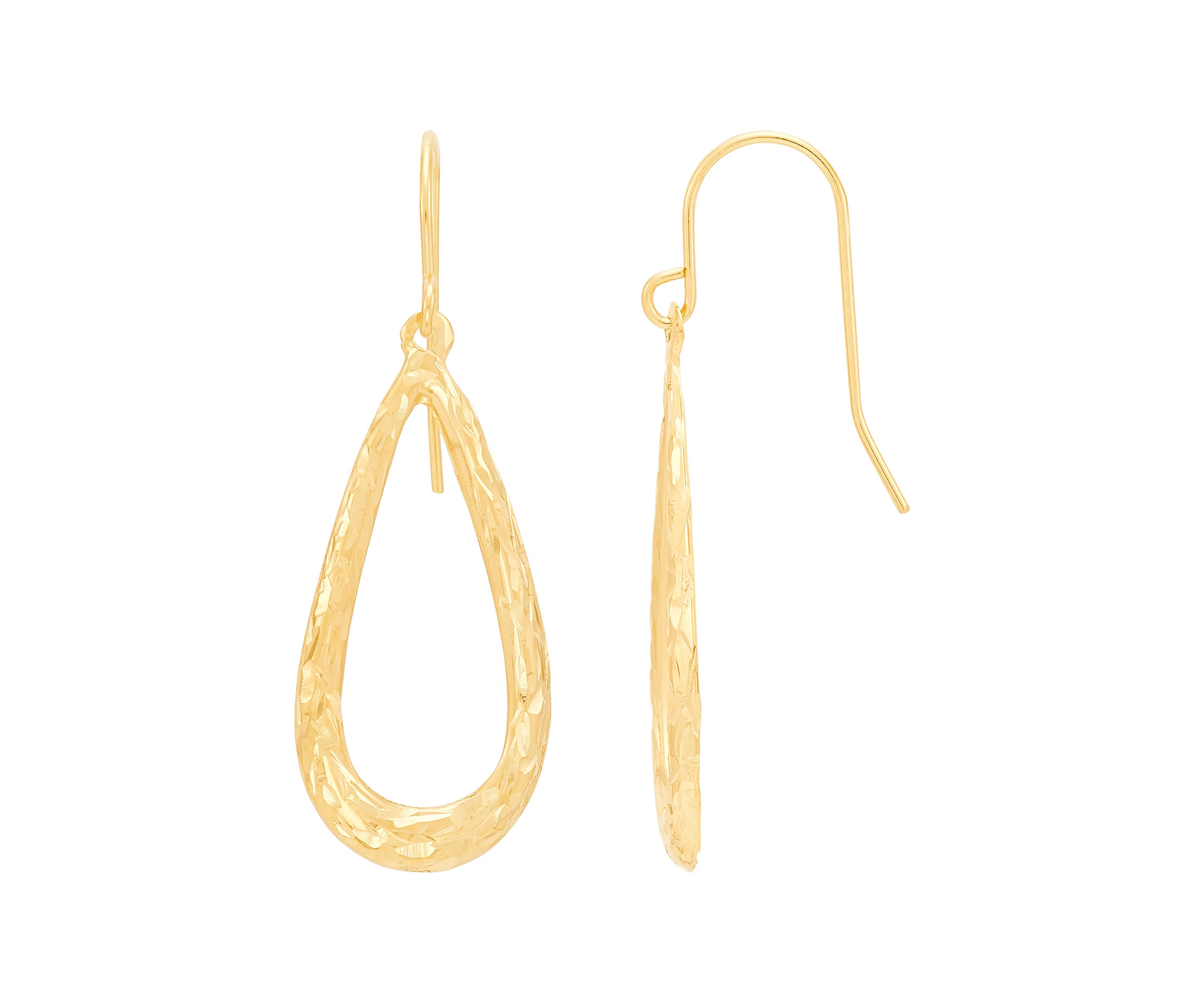 Crystal Cut Thin Teardrop Earrings in 14K Yellow Gold