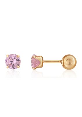 Kids Cubic Zirconia Stud Earrings in 14K Gold