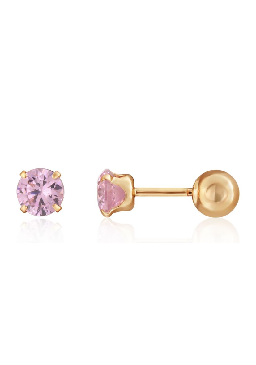 Kids Cubic Zirconia Stud Earrings in 14K Yellow Gold