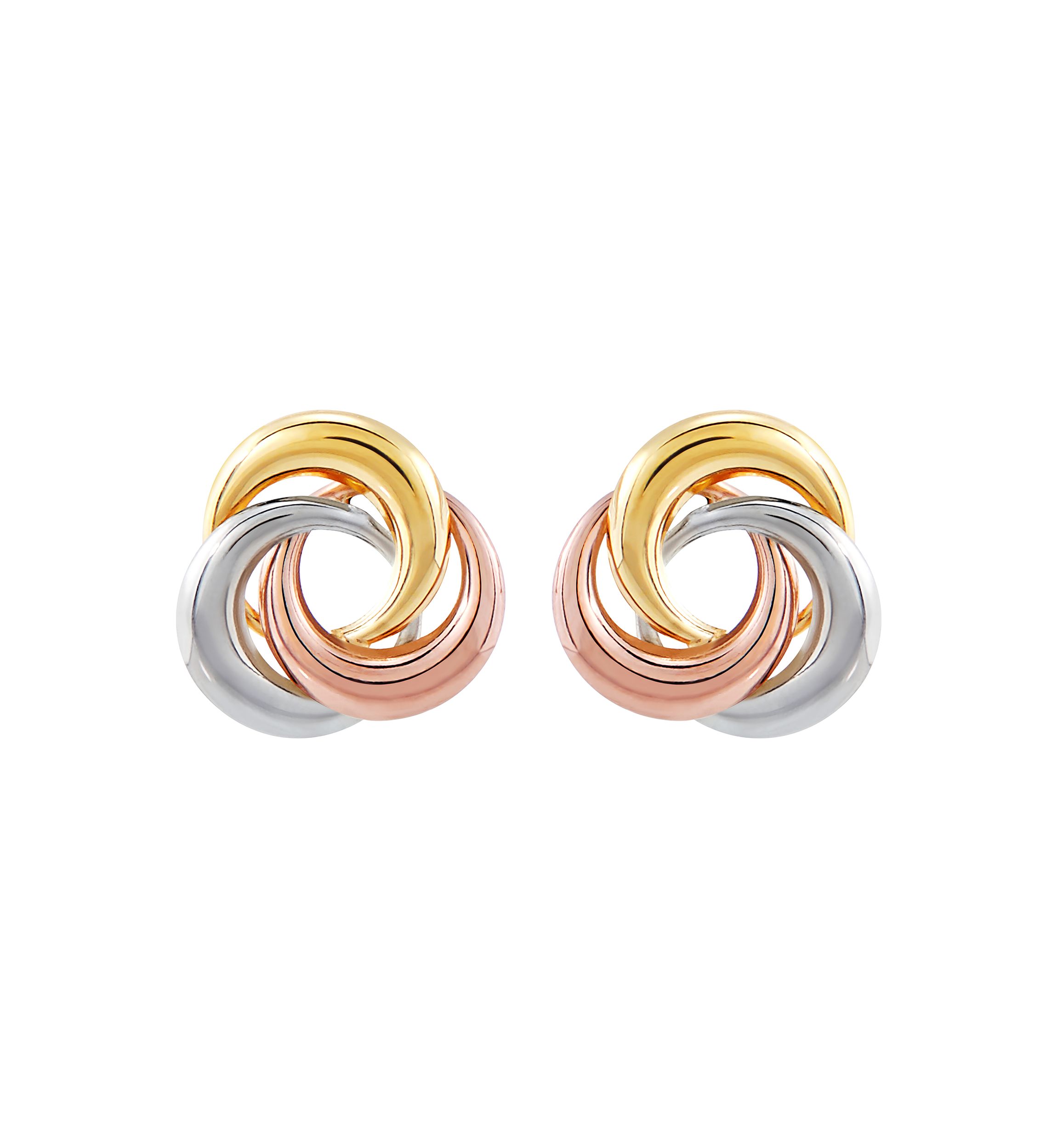 Love Knot Stud Earrings in 14K Tri-Tone Gold