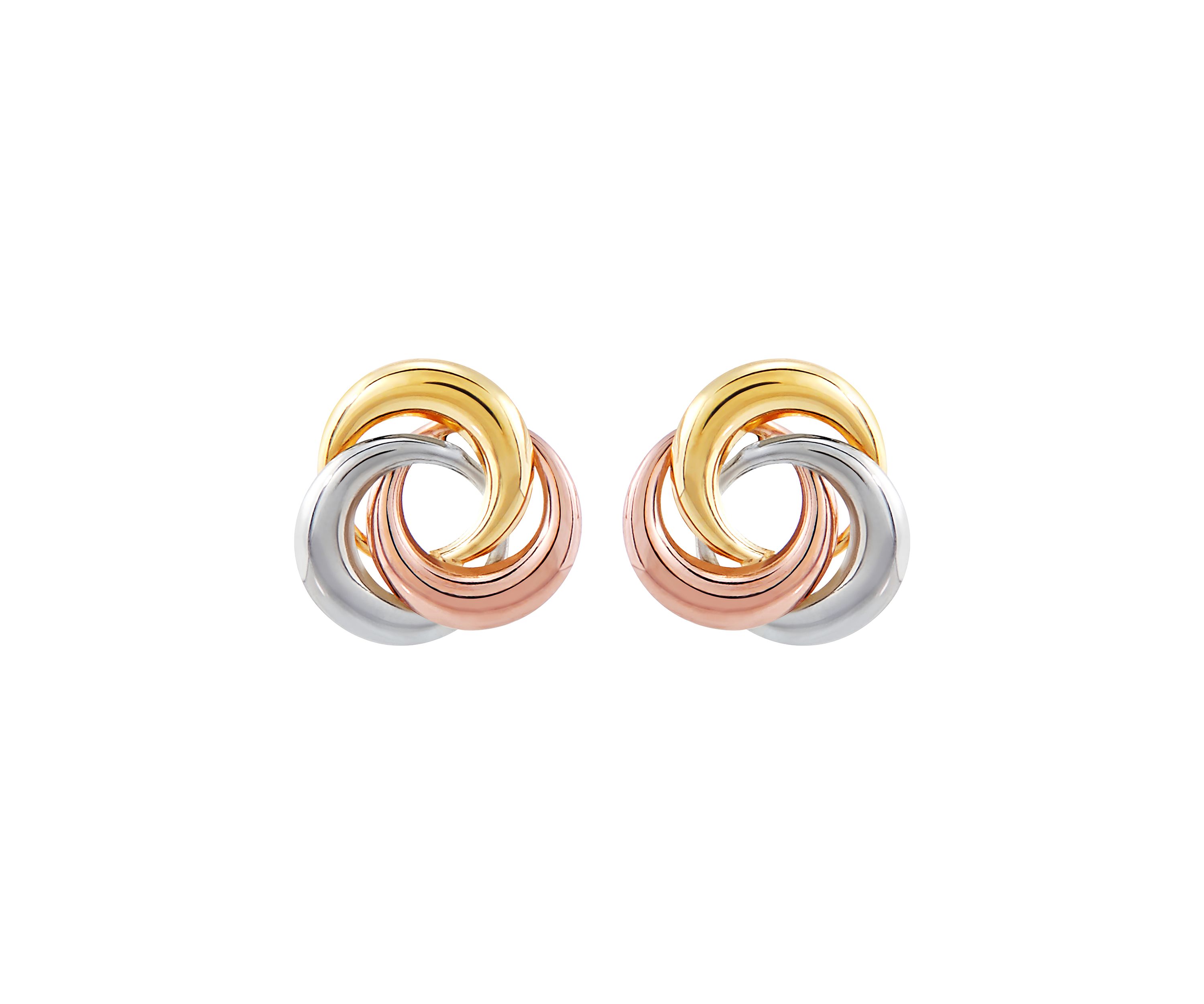 Love Knot Stud Earrings in 14K Tri-Tone Gold