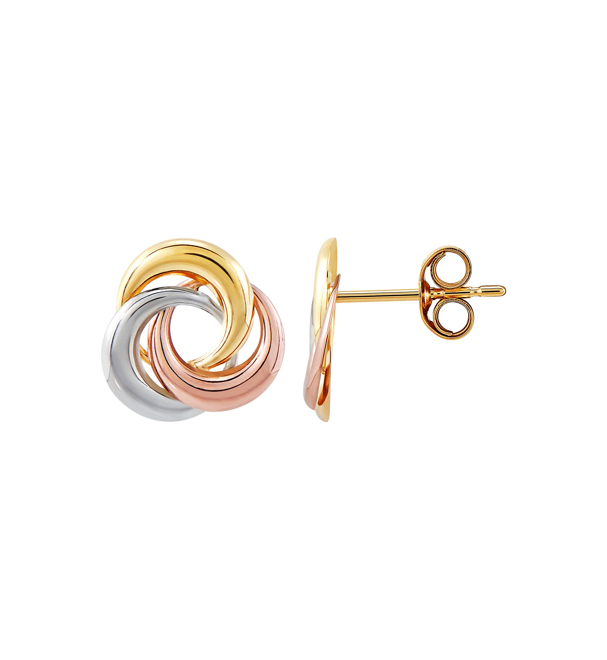 Love Knot Stud Earrings in 14K Tri-Tone Gold