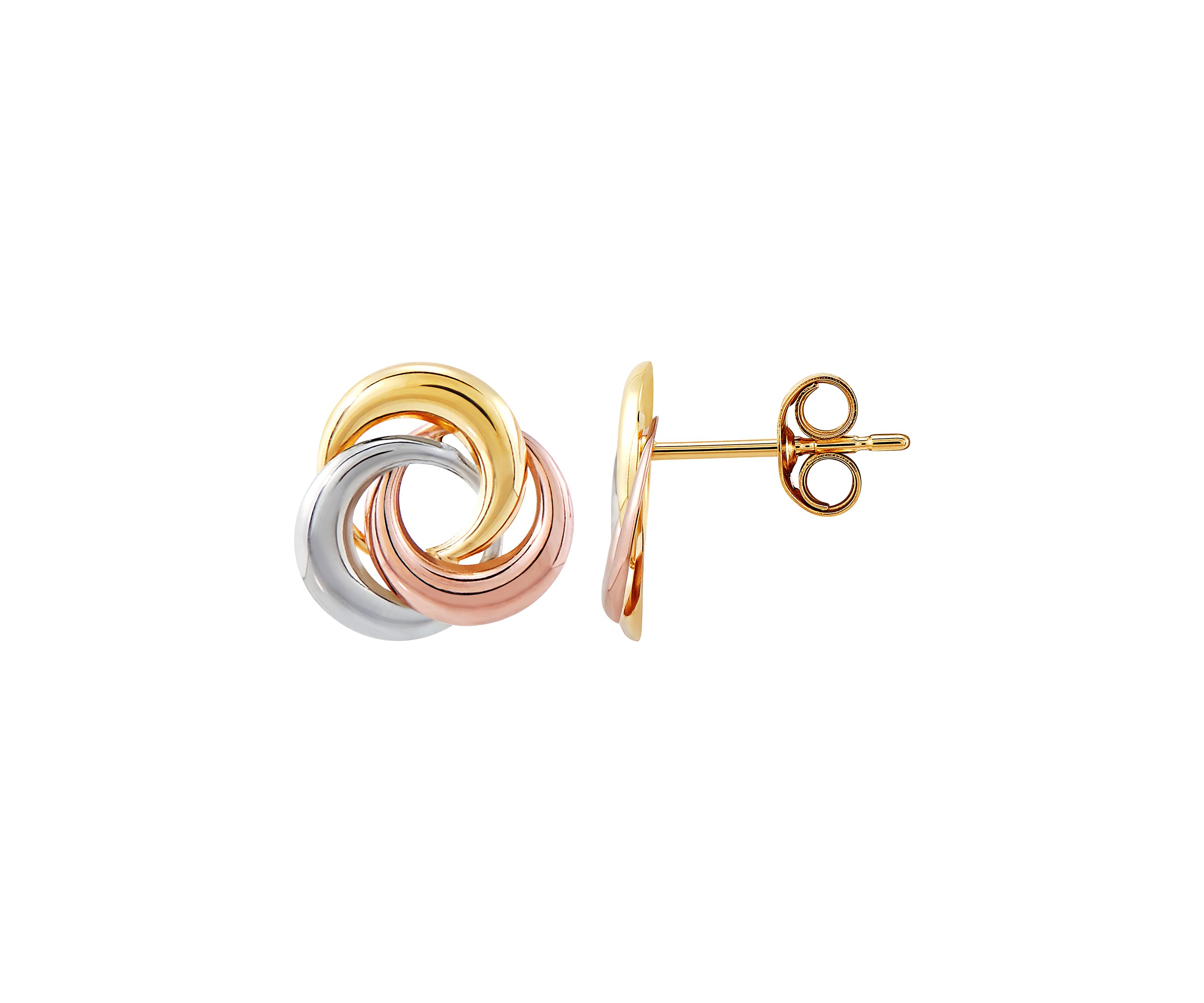 Love Knot Stud Earrings in 14K Tri-Tone Gold