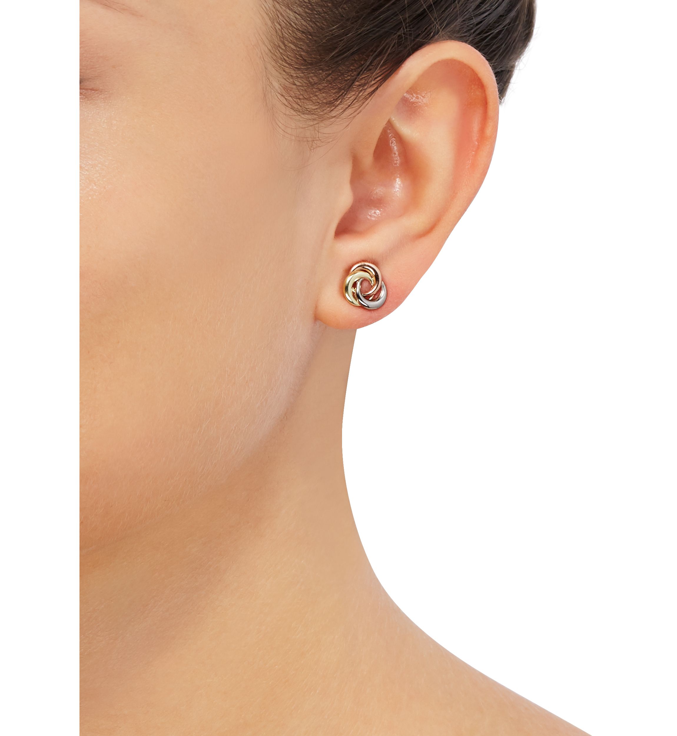 Love Knot Stud Earrings in 14K Tri-Tone Gold