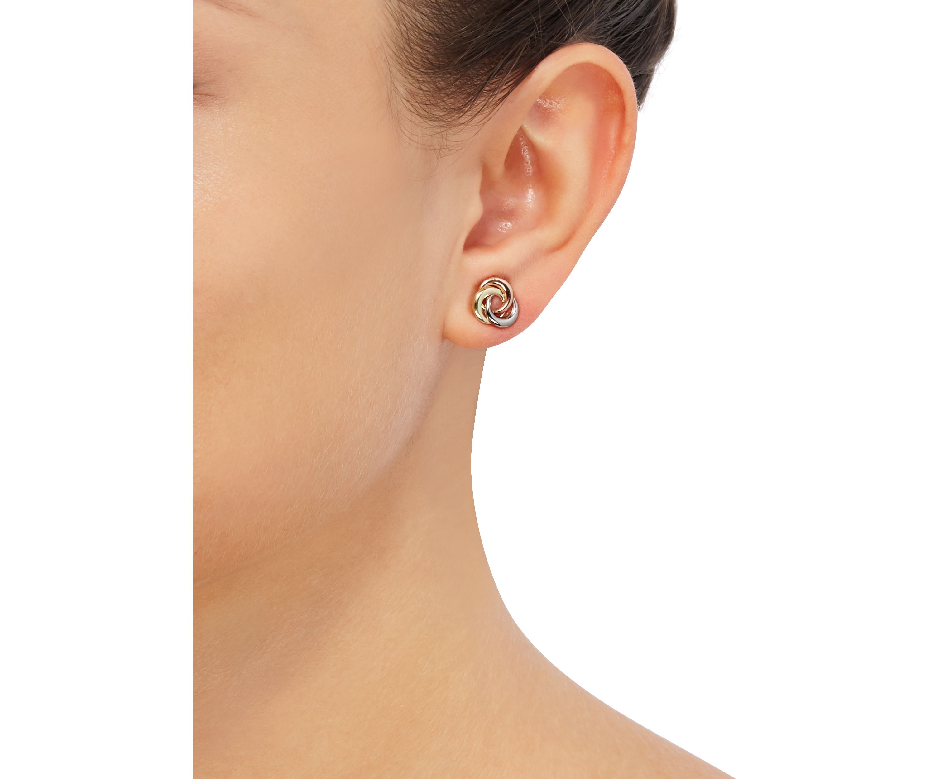 Love Knot Stud Earrings in 14K Tri-Tone Gold