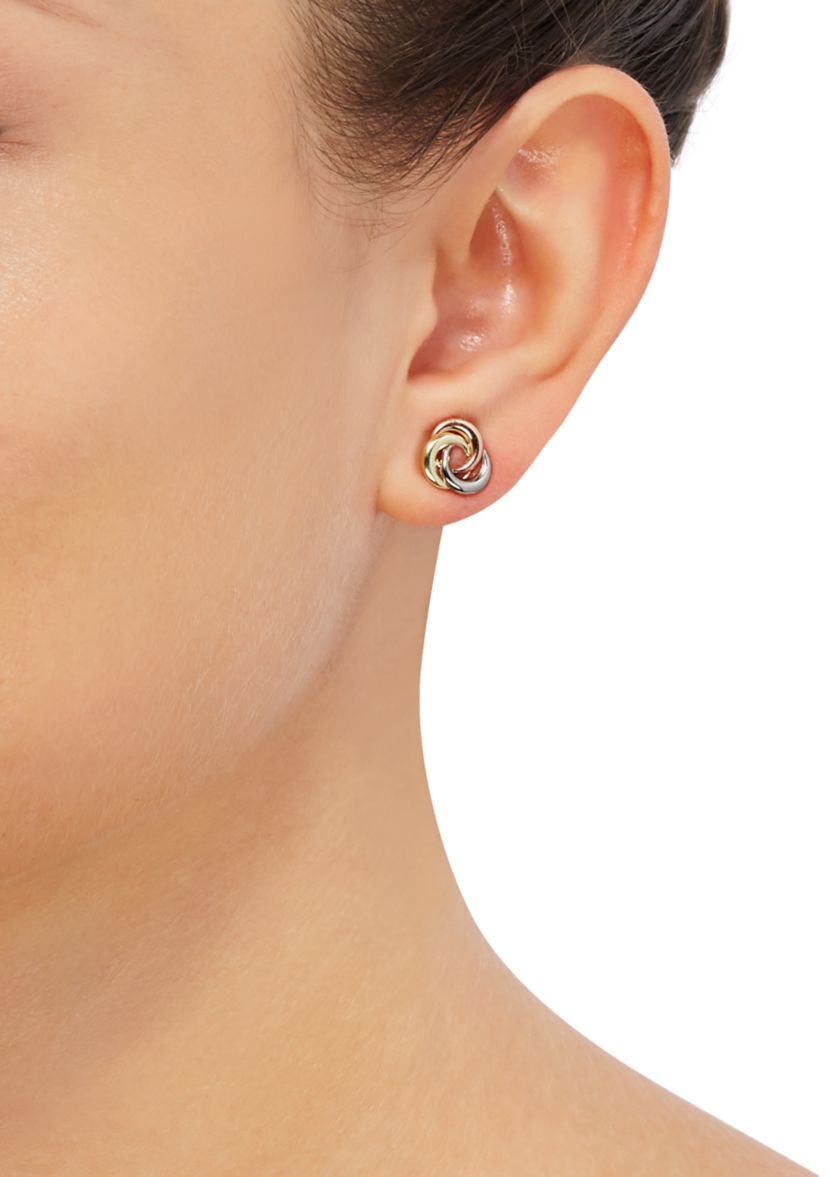 Love Knot Stud Earrings in 14K Tri-Tone Gold