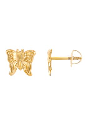 Kids Butterfly Earrings in 14K Yellow Gold