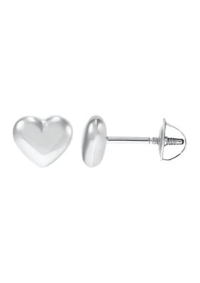 Puff Heart Earrings in 14K White Gold