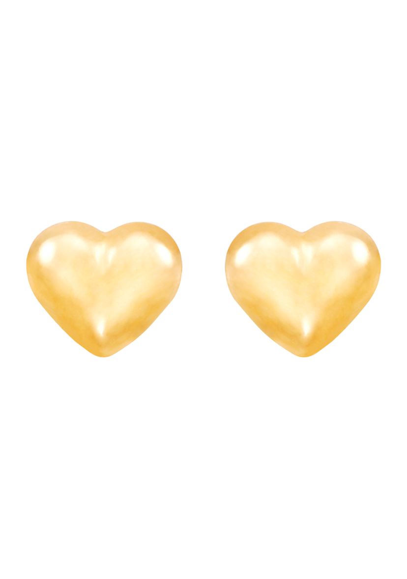 Kids Puff Heart Stud Earrings in 14K Yellow Gold