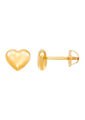 Kids Puff Heart Stud Earrings in 14K Yellow Gold