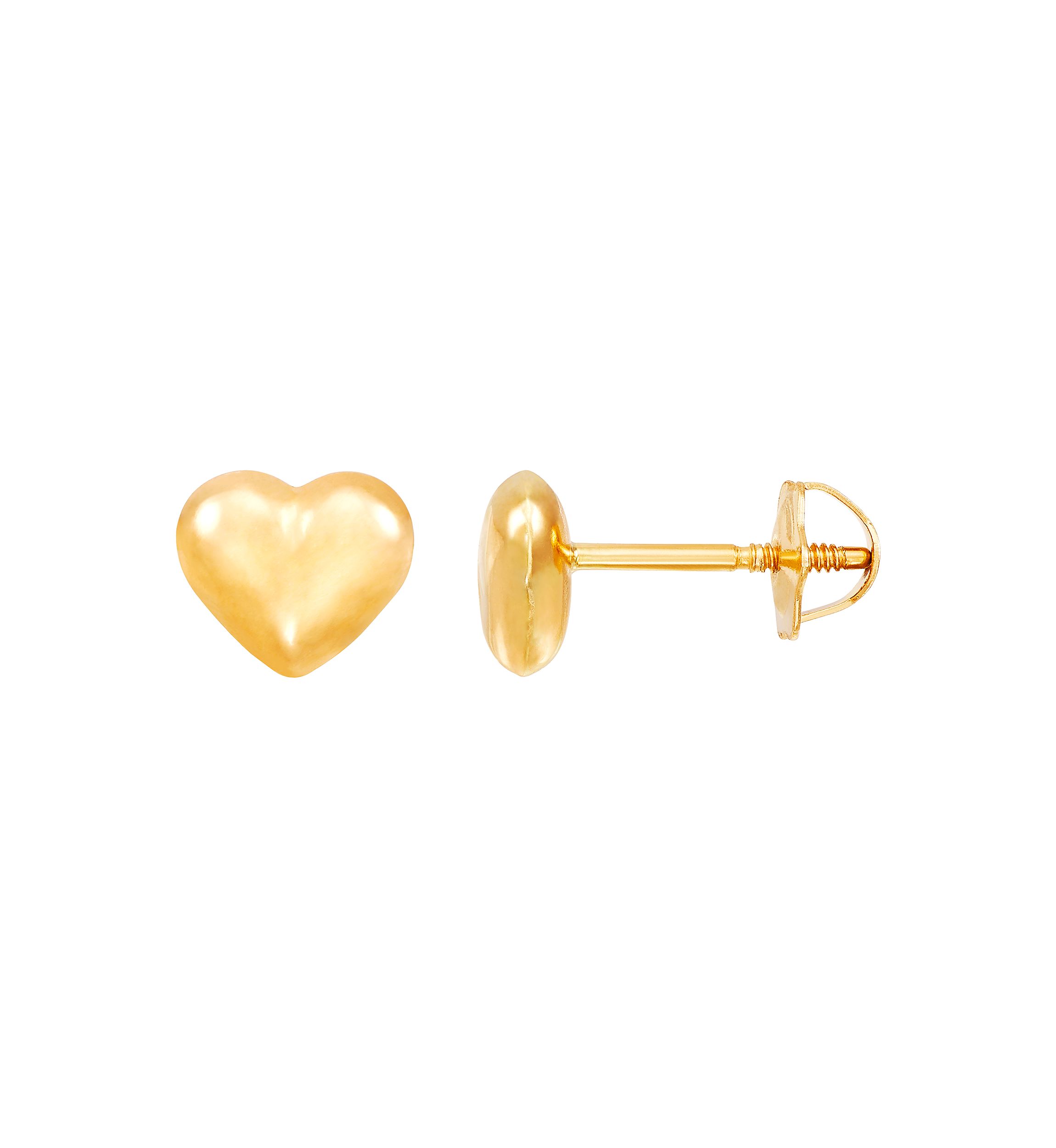 Kids Puff Heart Stud Earrings in 14K Yellow Gold
