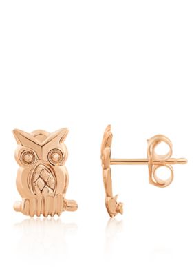 Owl Button Earrings in 14K Yellow Gold