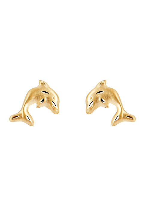 Kids Dolphin Earrings in 14K Yellow Gold