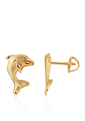 Belk & Co. Crystal Baby Heart Earrings in 14K Yellow Gold | belk