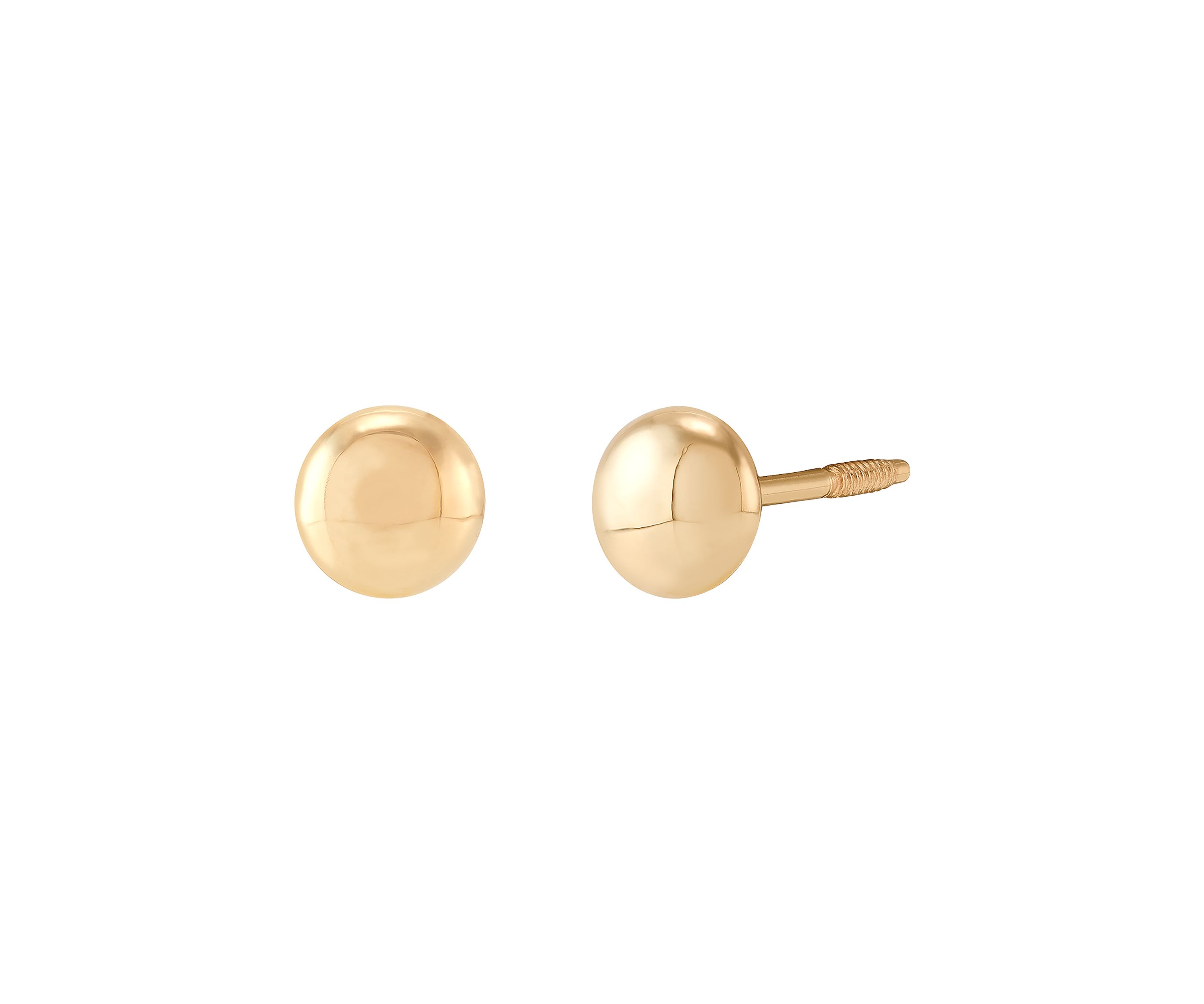 Flat Ball Button Stud Earrings in 14K Yellow Gold