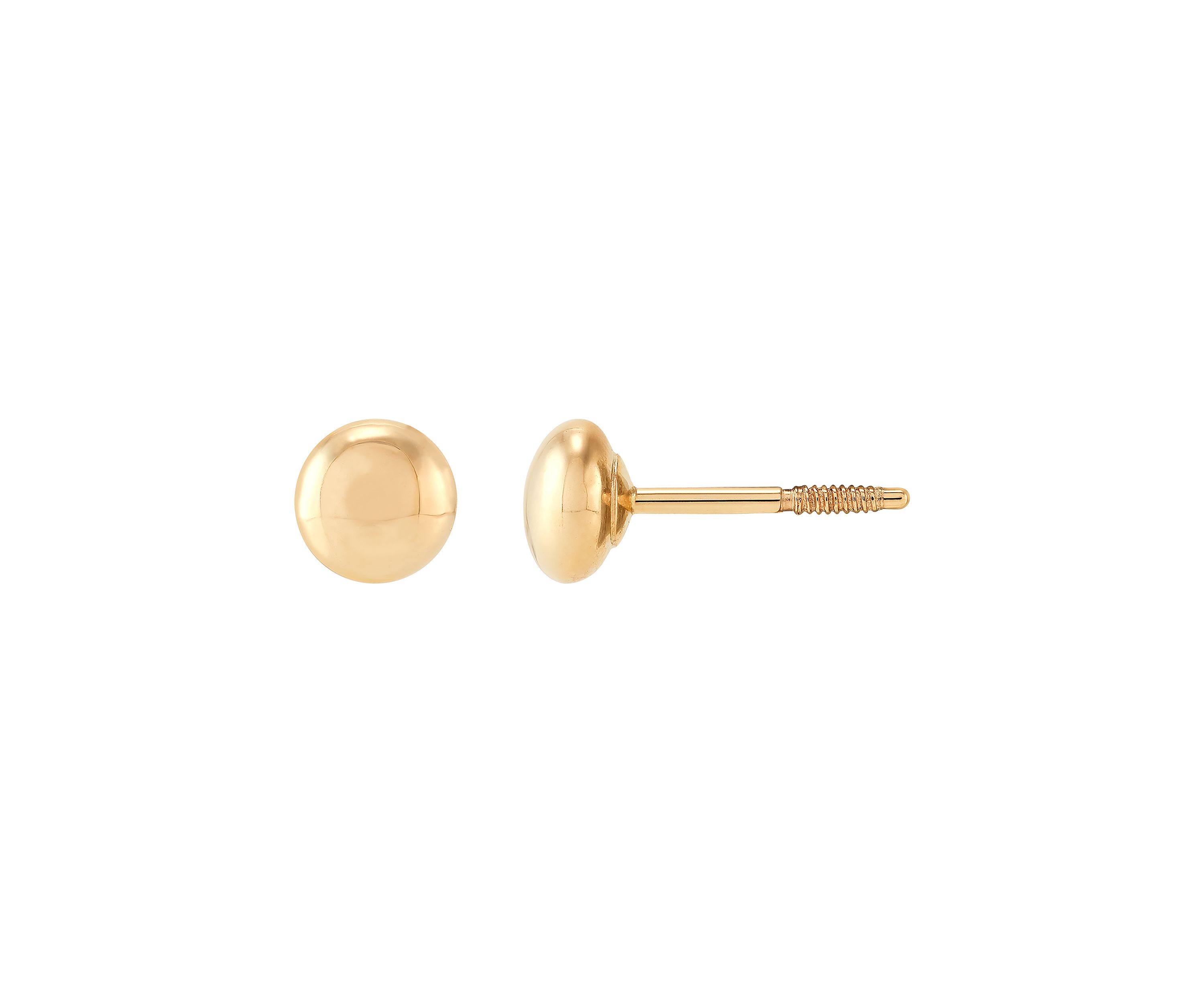 Flat Ball Button Stud Earrings in 14K Yellow Gold