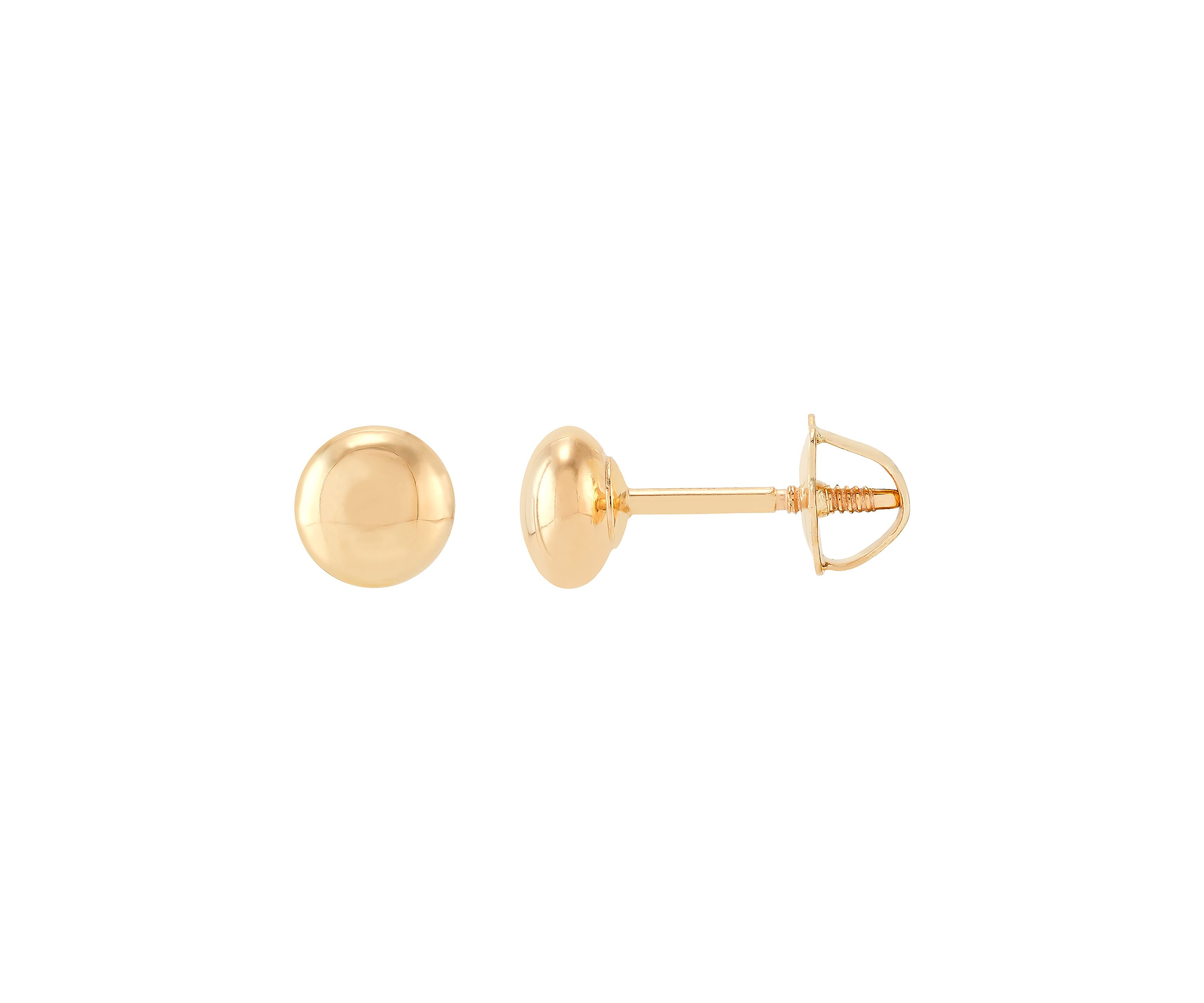 Flat Ball Button Stud Earrings in 14K Yellow Gold