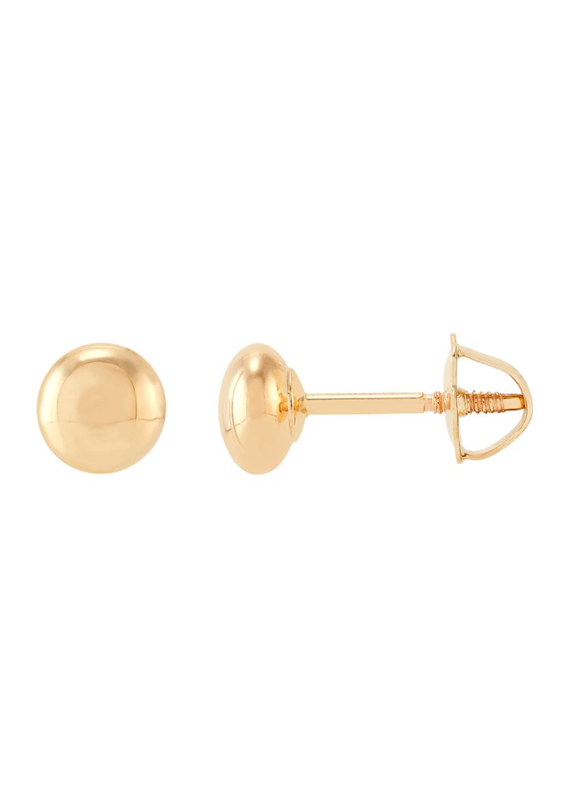Flat Ball Button Stud Earrings in 14K Yellow Gold