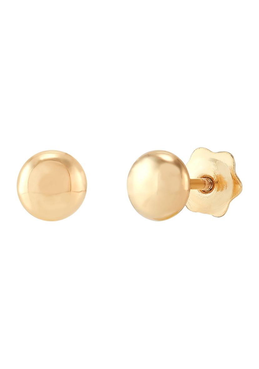 Flat Ball Button Stud Earrings in 14K Yellow Gold