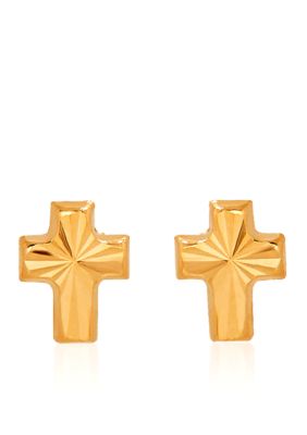 14k Yellow Gold Baby Cross Stud Earrings