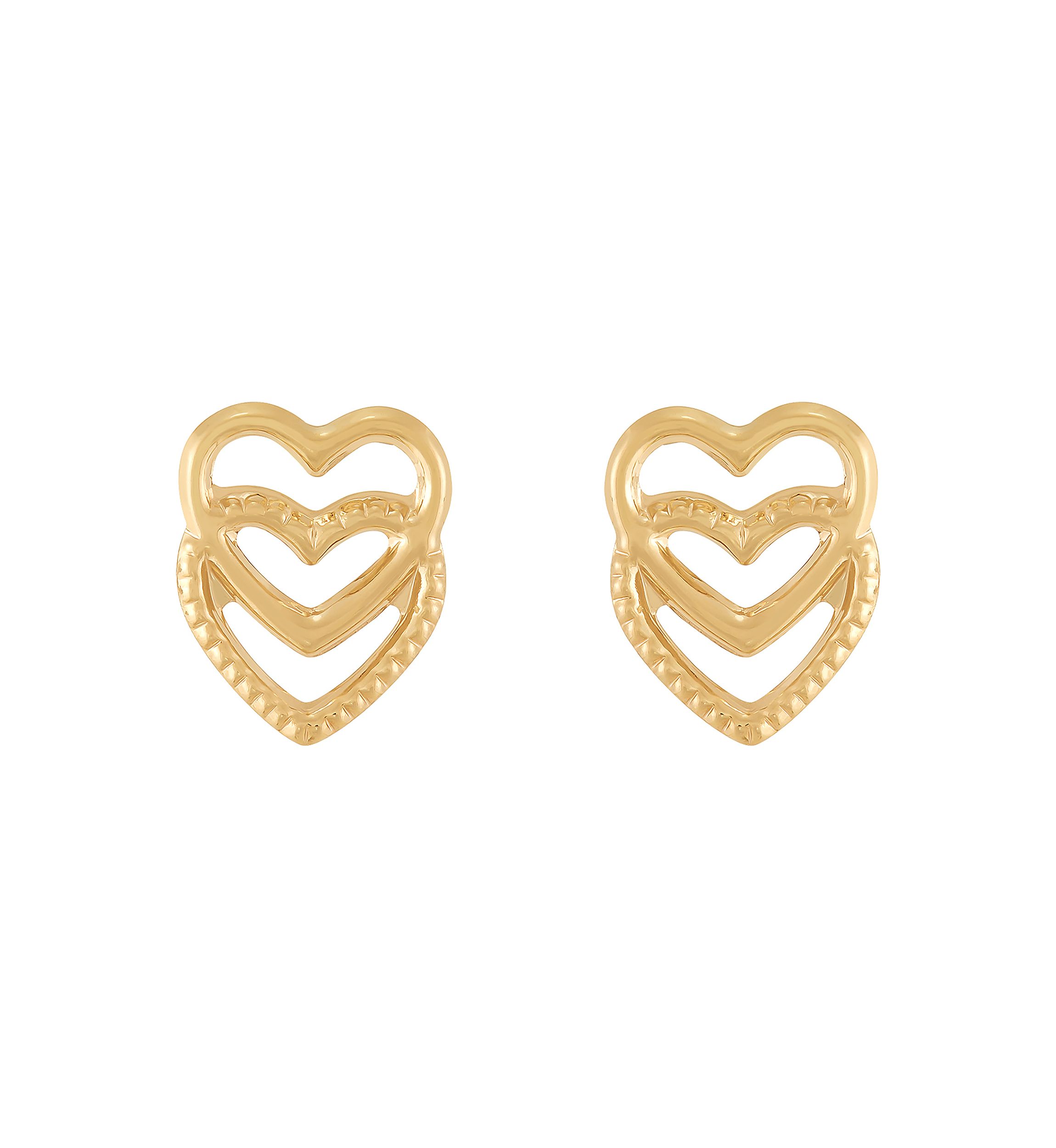 Open Double Heart Earrings in 14K Yellow Gold