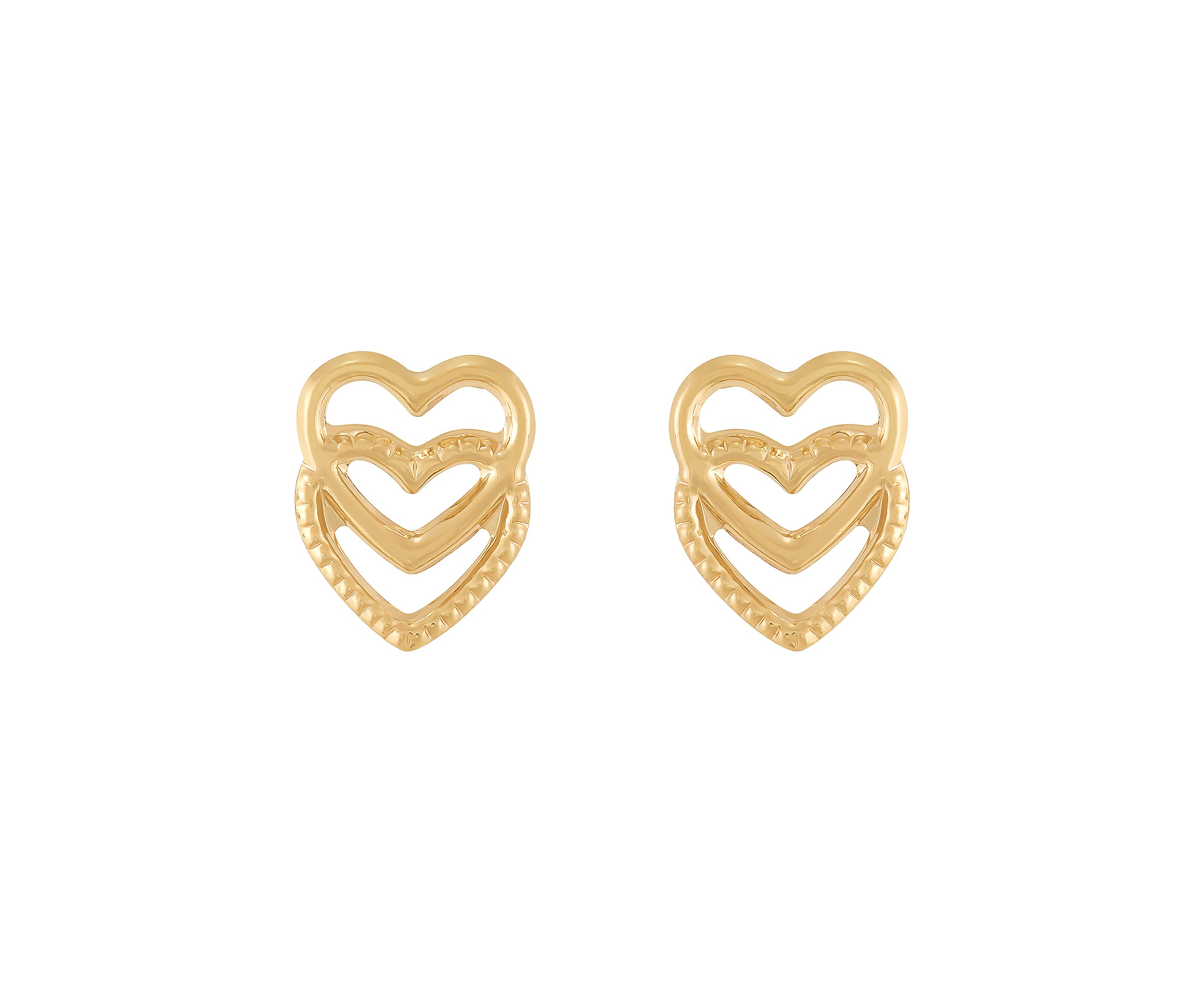 Open Double Heart Earrings in 14K Yellow Gold