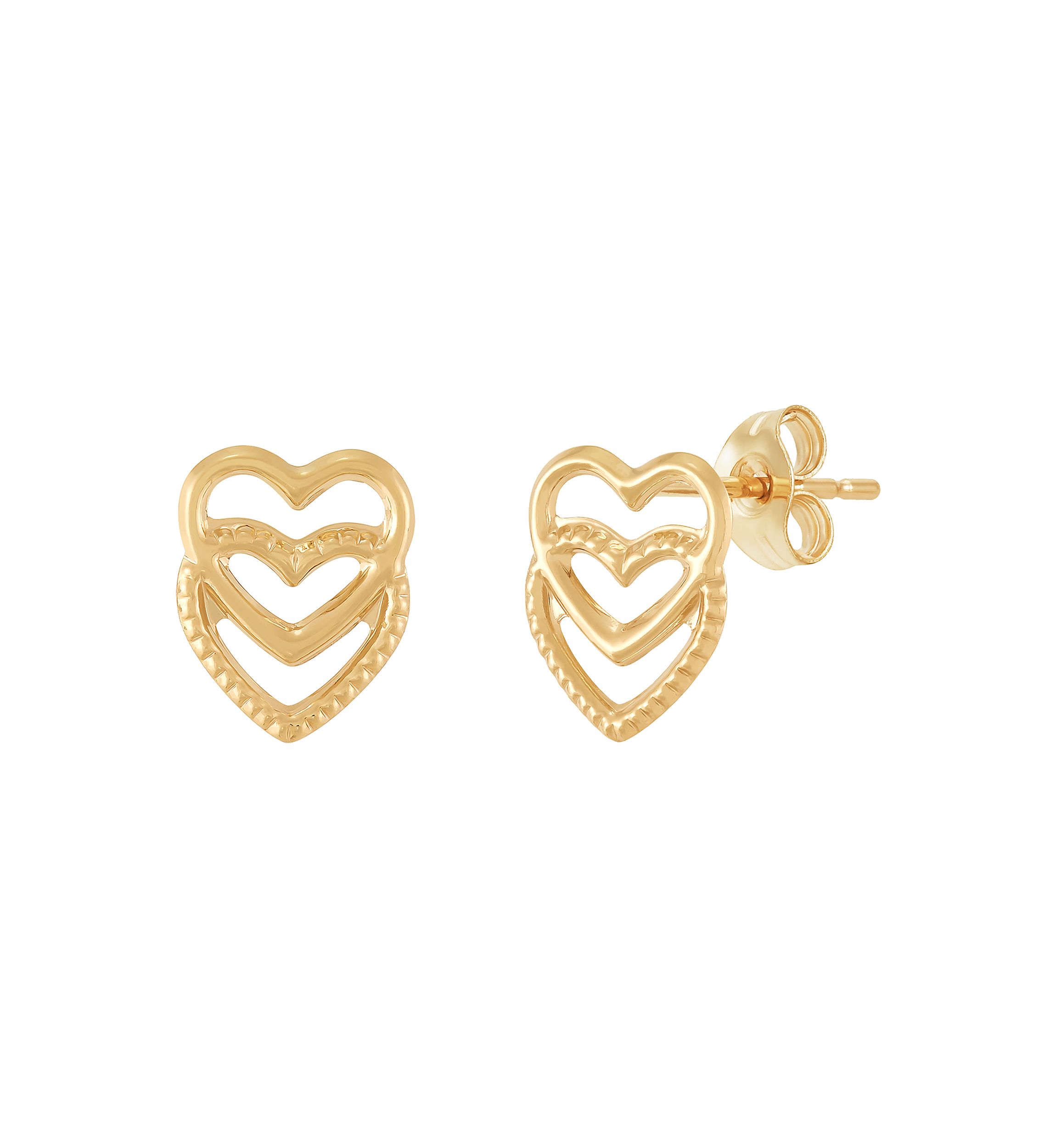 Open Double Heart Earrings in 14K Yellow Gold