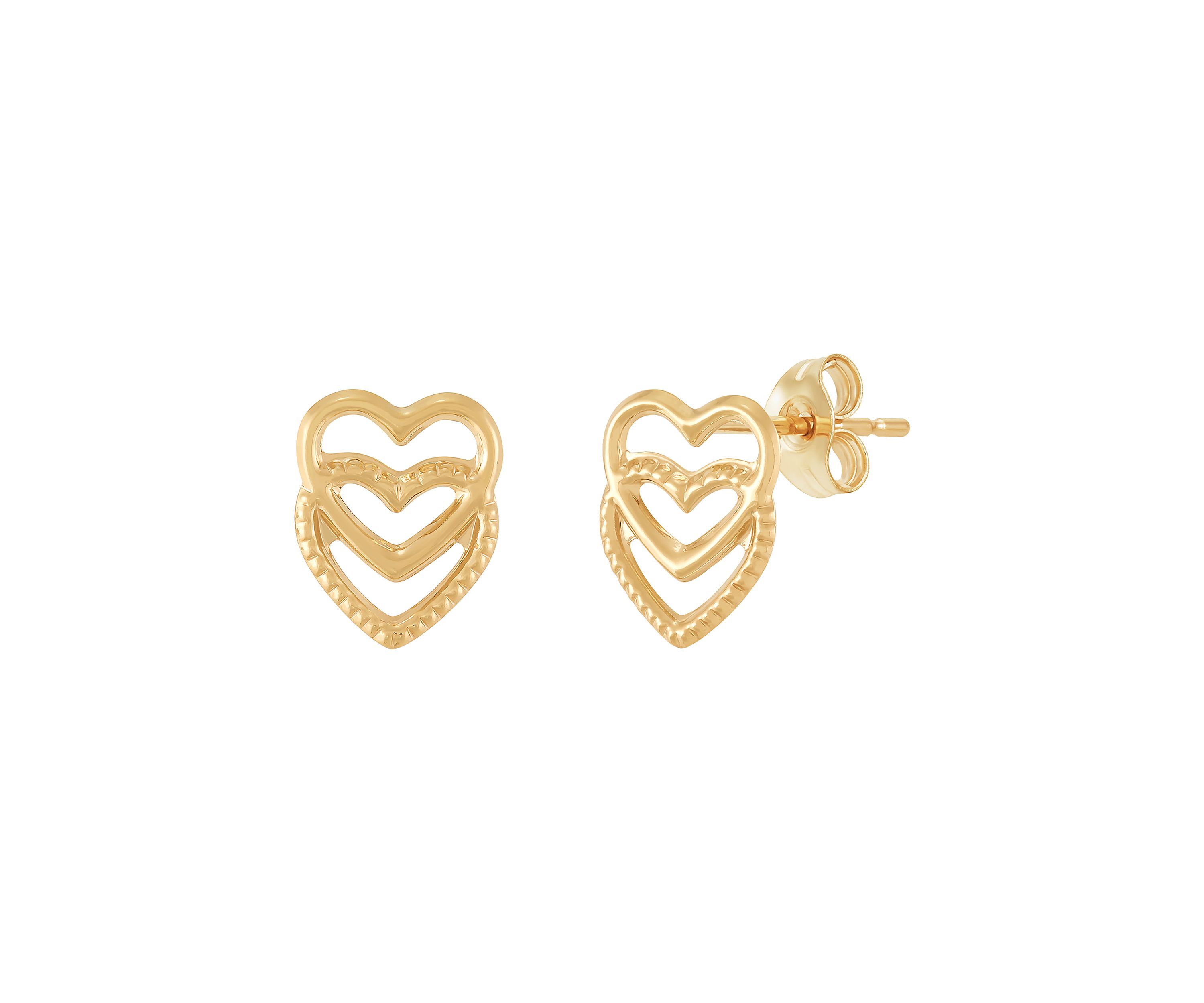 Open Double Heart Earrings in 14K Yellow Gold