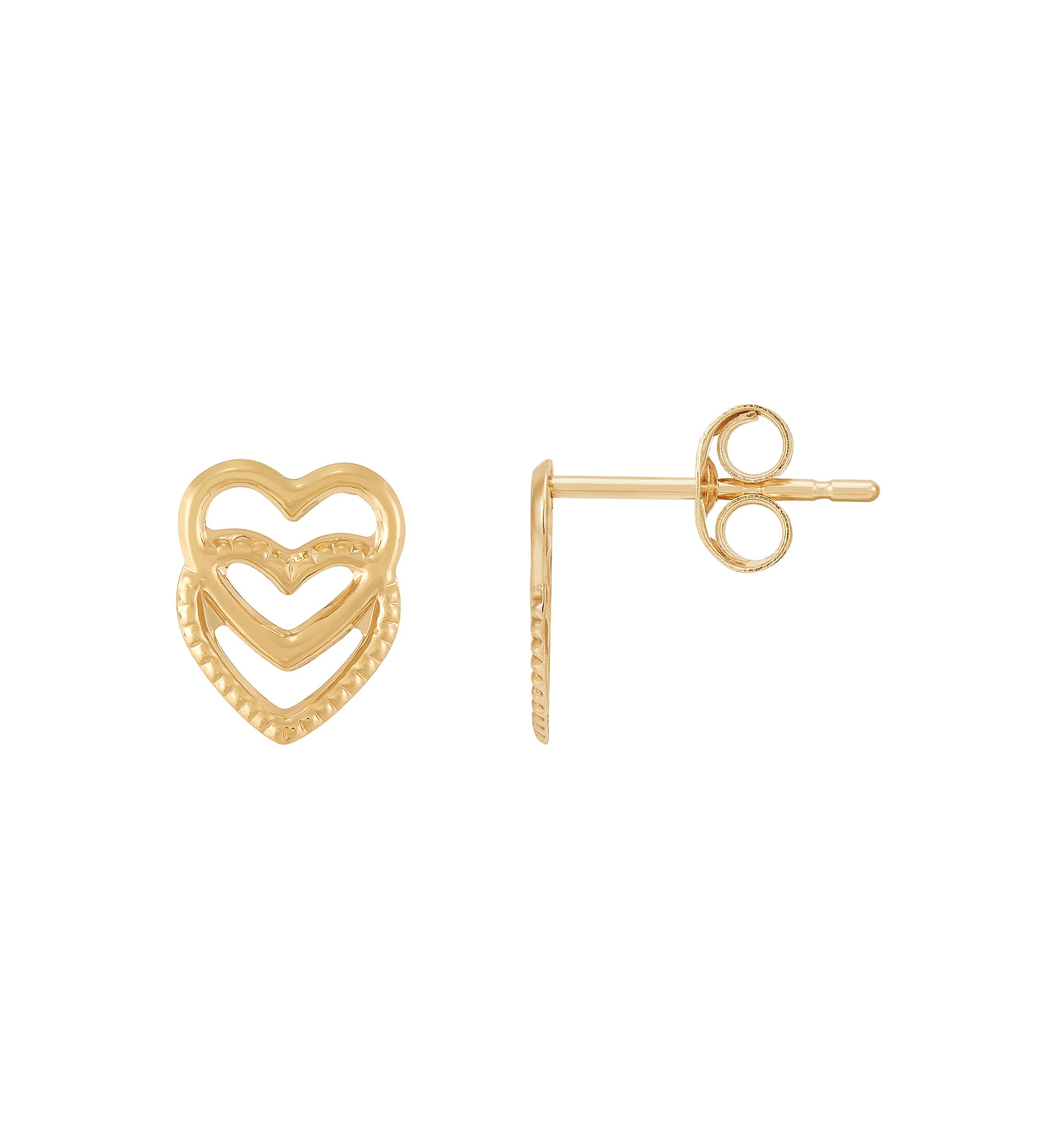 Open Double Heart Earrings in 14K Yellow Gold