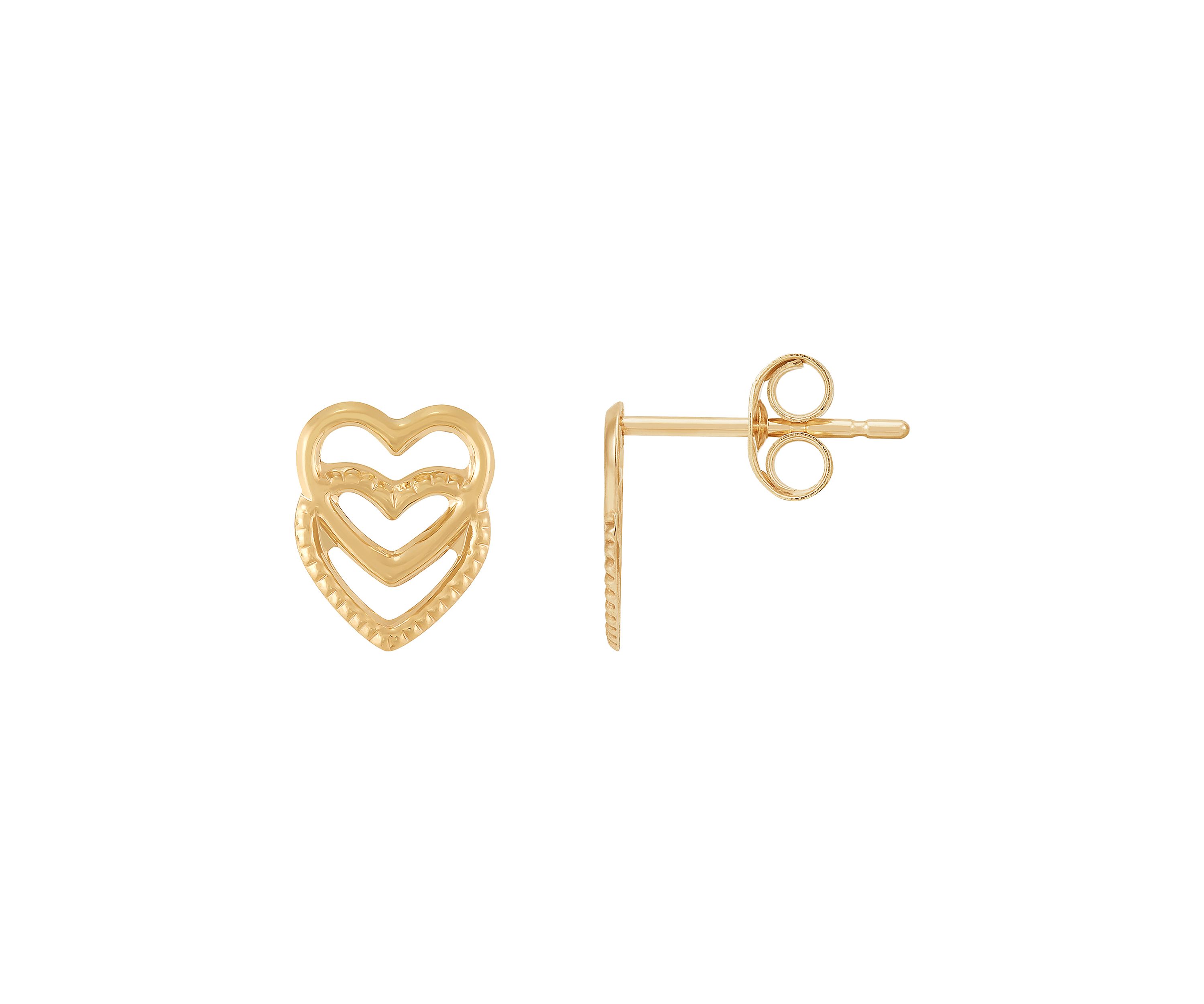Open Double Heart Earrings in 14K Yellow Gold