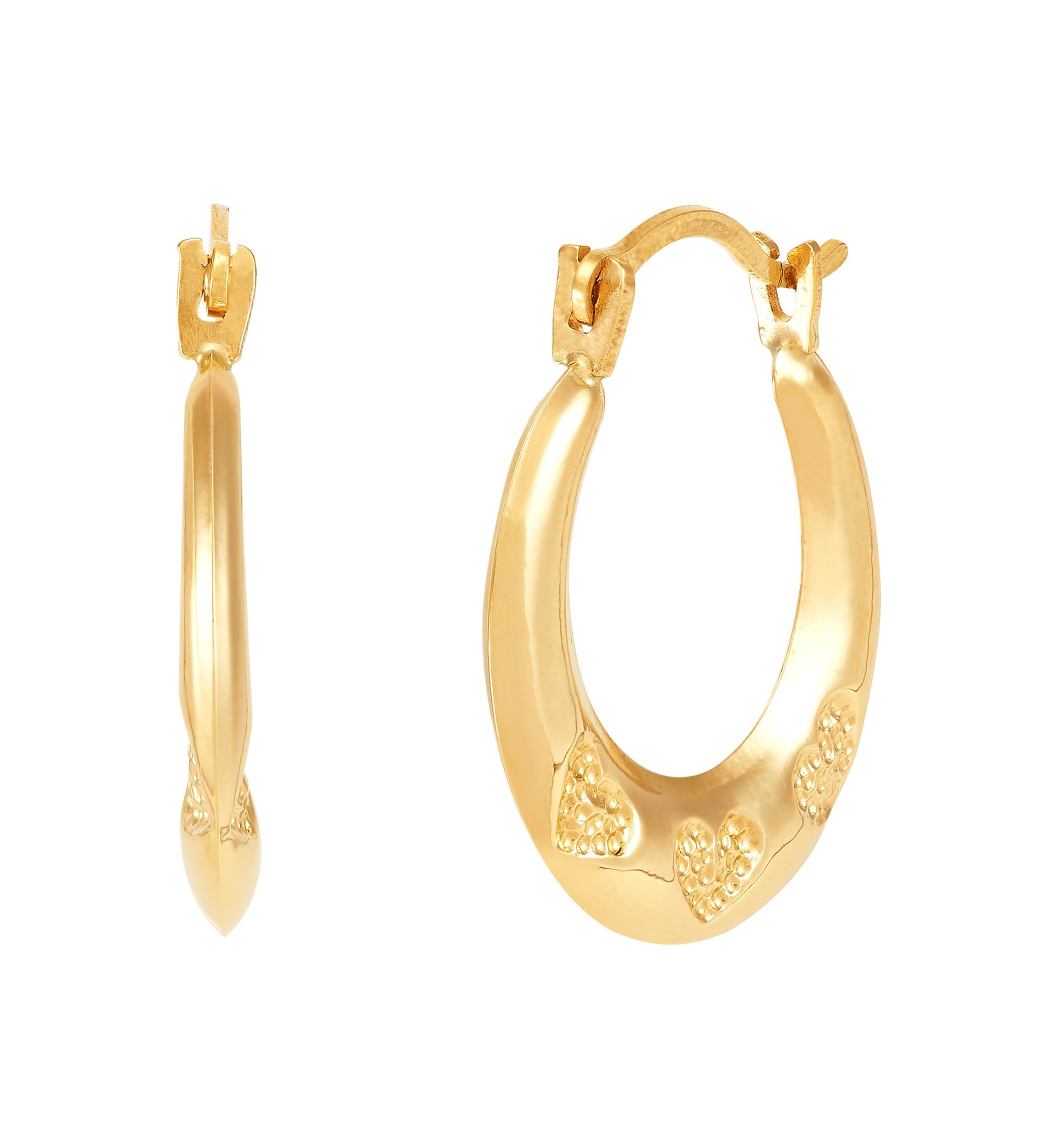3 Heart Pattern Hoop Earrings in 14K Yellow Gold