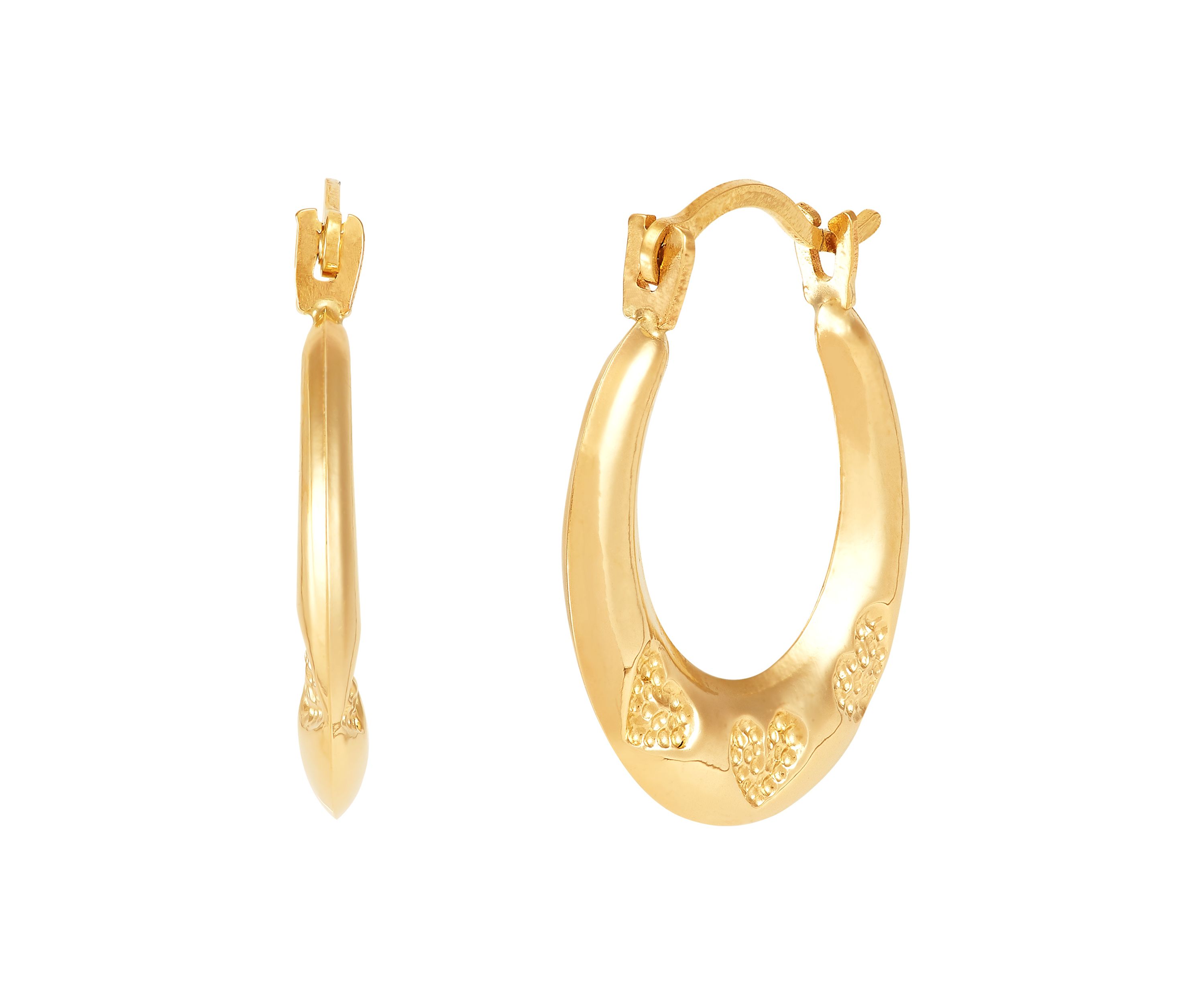 3 Heart Pattern Hoop Earrings in 14K Yellow Gold