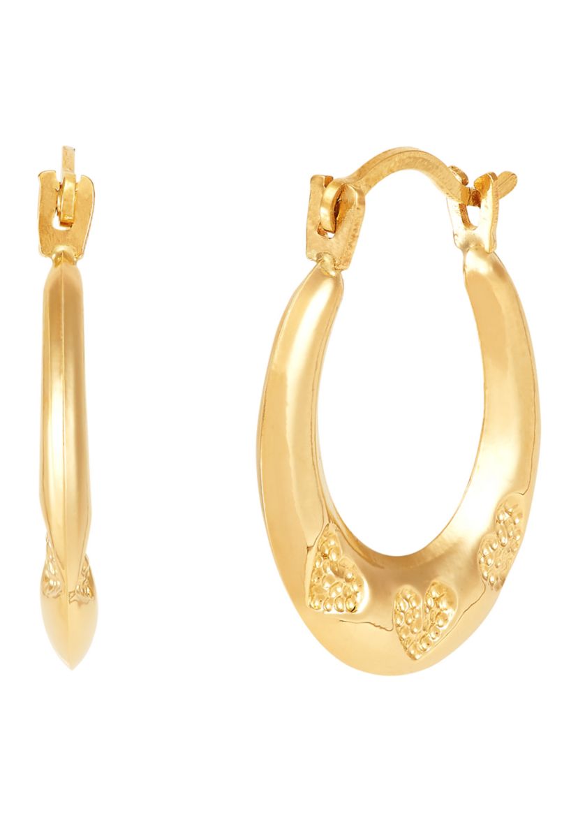 3 Heart Pattern Hoop Earrings in 14K Yellow Gold