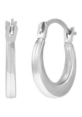 Belk & Co Small Round Plain Hoop Earrings in 14K White Gold, Silver
