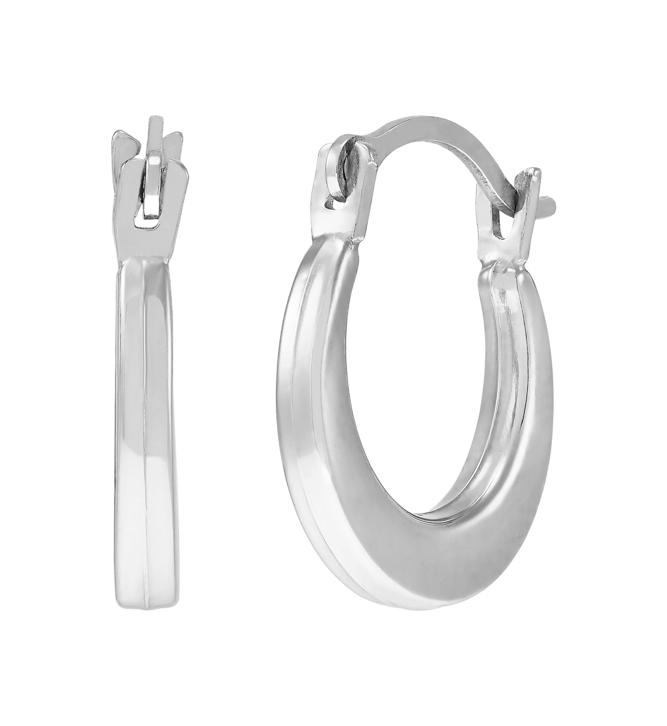 Small Round Plain Hoop Earrings in 14K White Gold 