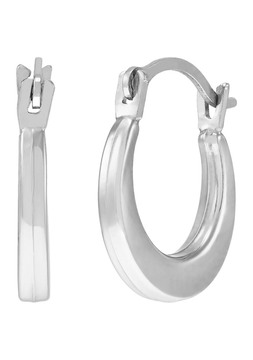 Small Round Plain Hoop Earrings in 14K White Gold 