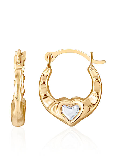 Kids Heart Hoop Earrings in 14K Two-Tone Gold 