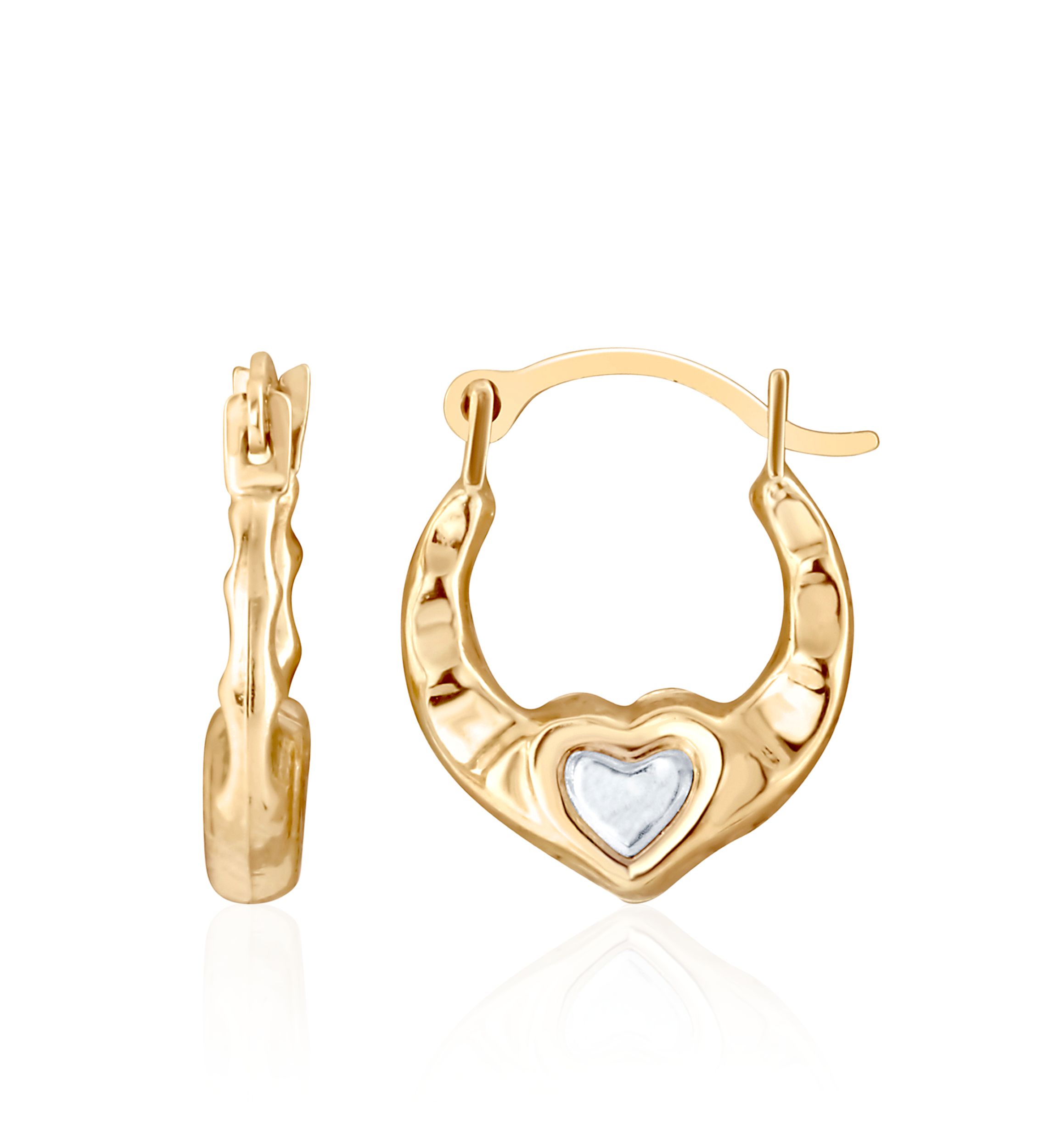 Kids Heart Hoop Earrings in 14K Two-Tone Gold 