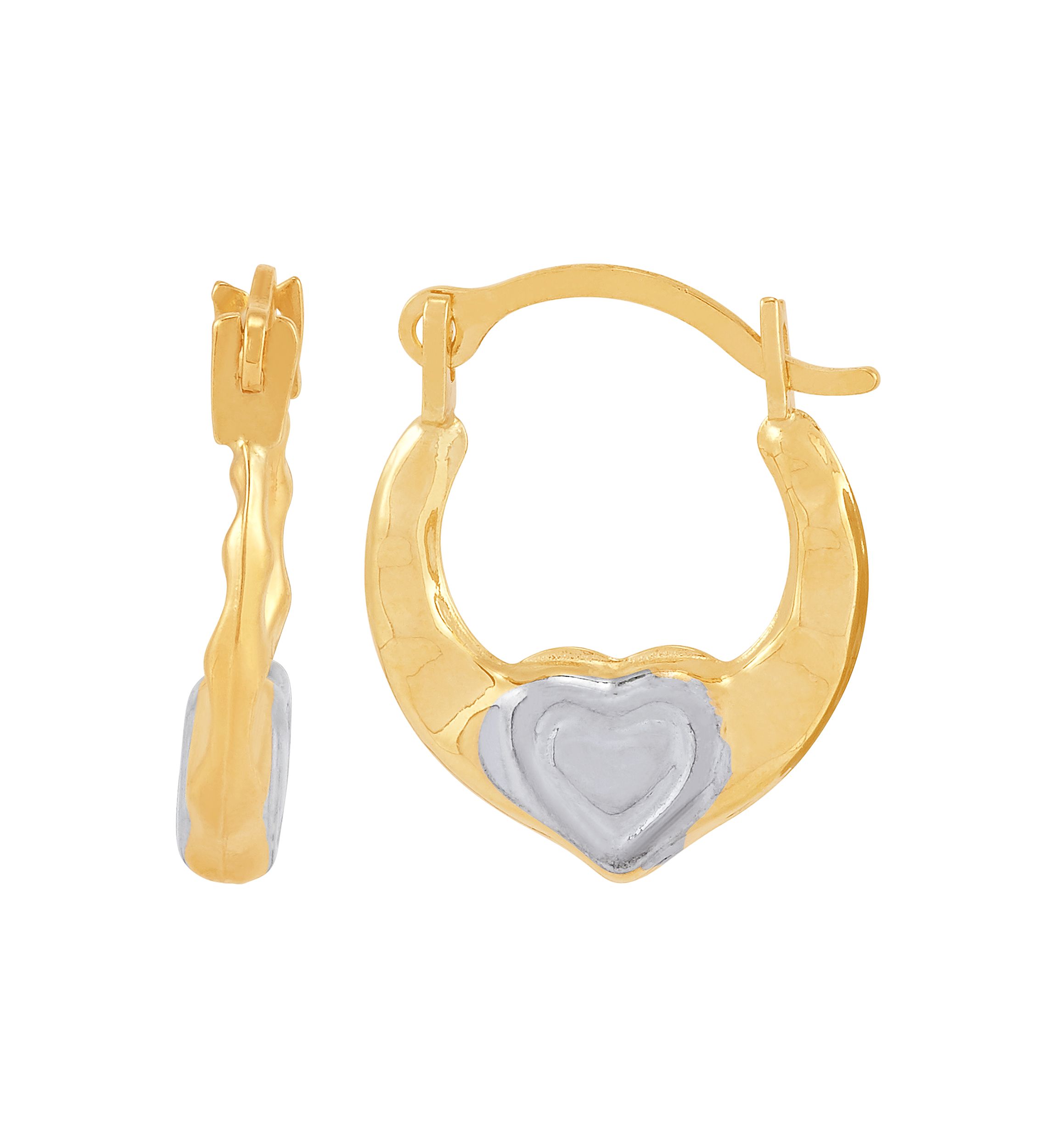 Kids Heart Hoop Earrings in 14K Two-Tone Gold 