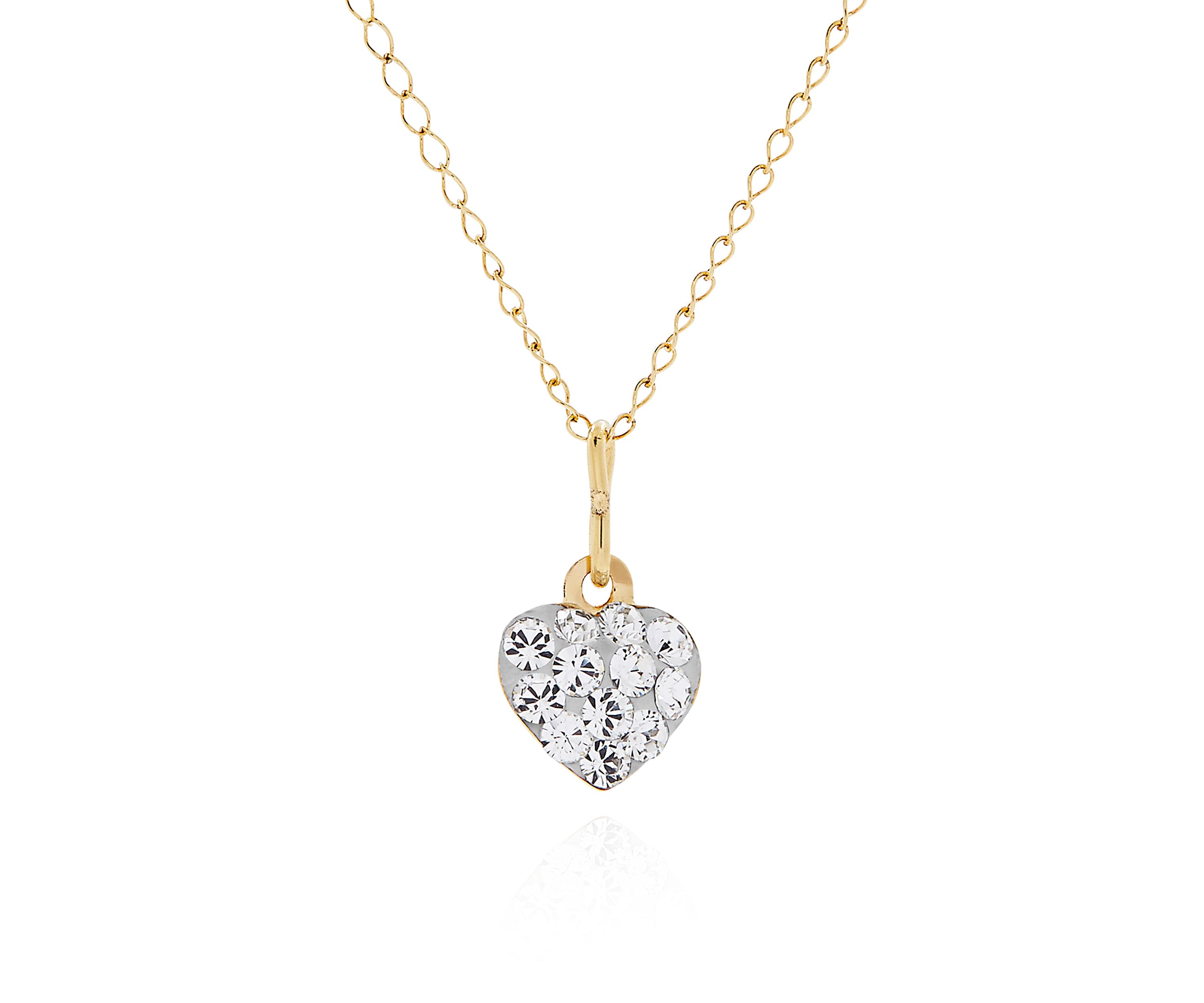 Kids White Crystal Heart Pendant in 14k Yellow Gold