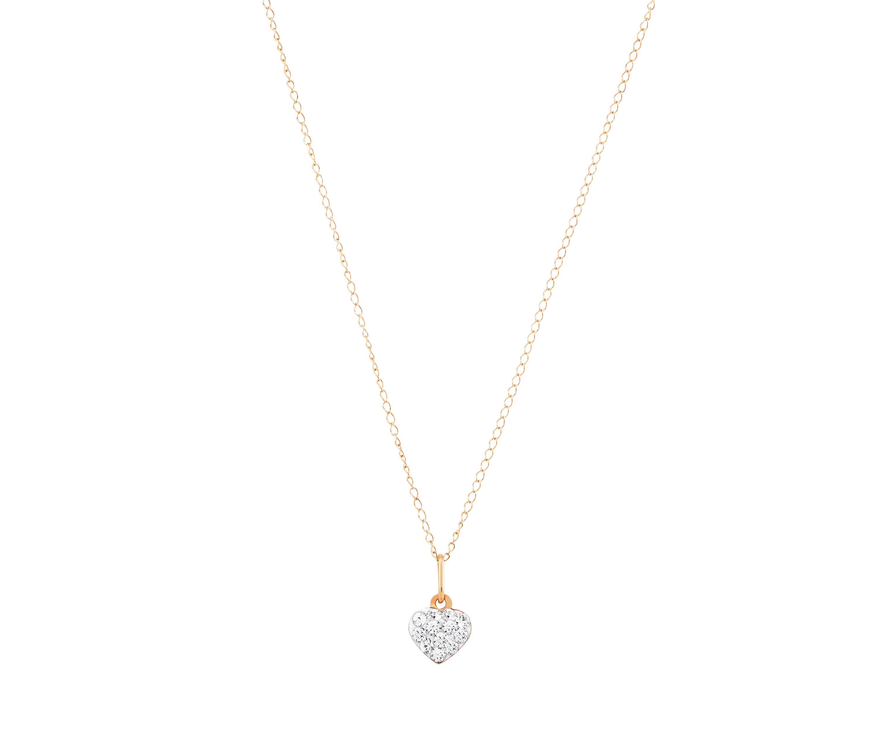 Kids White Crystal Heart Pendant in 14k Yellow Gold