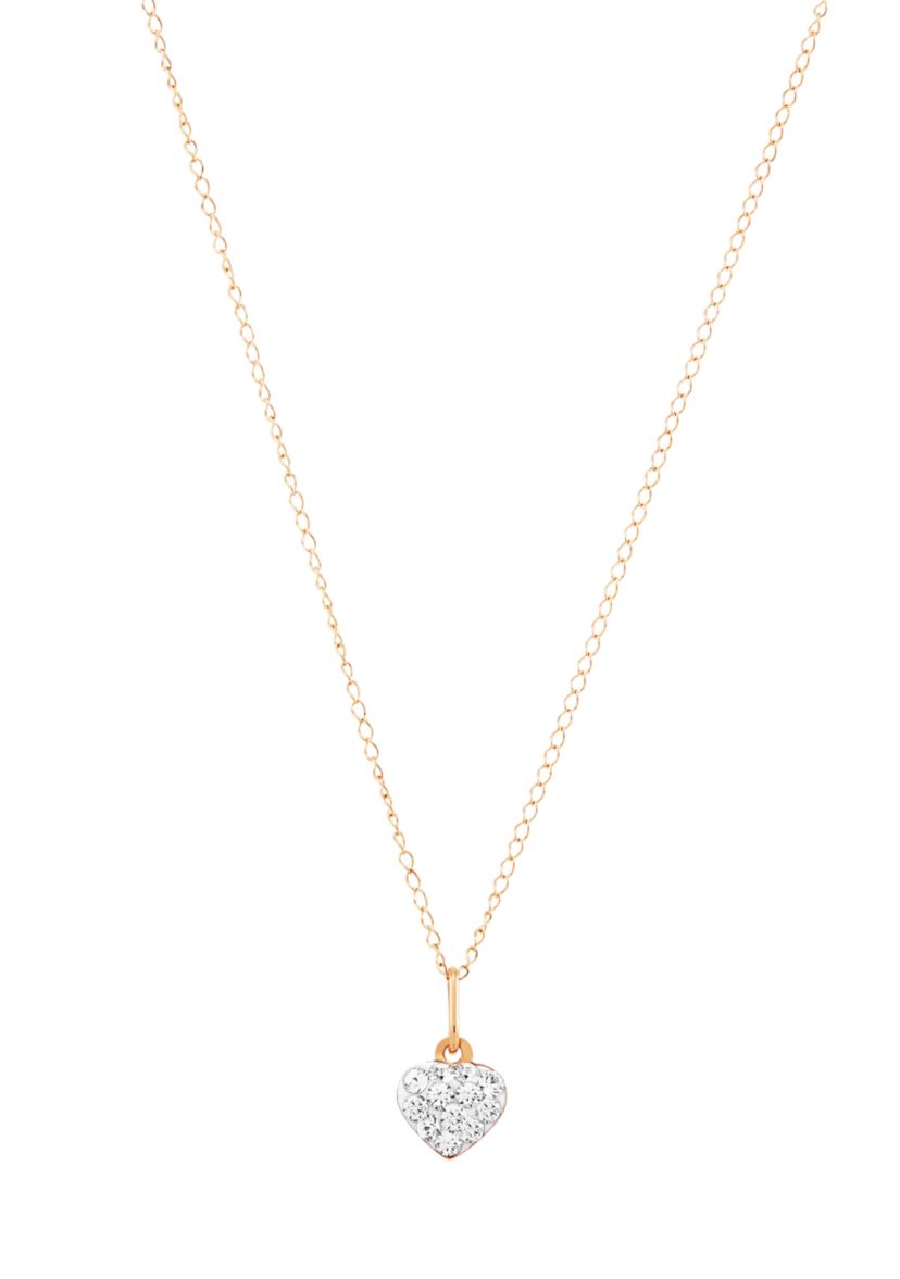 Kids White Crystal Heart Pendant in 14k Yellow Gold