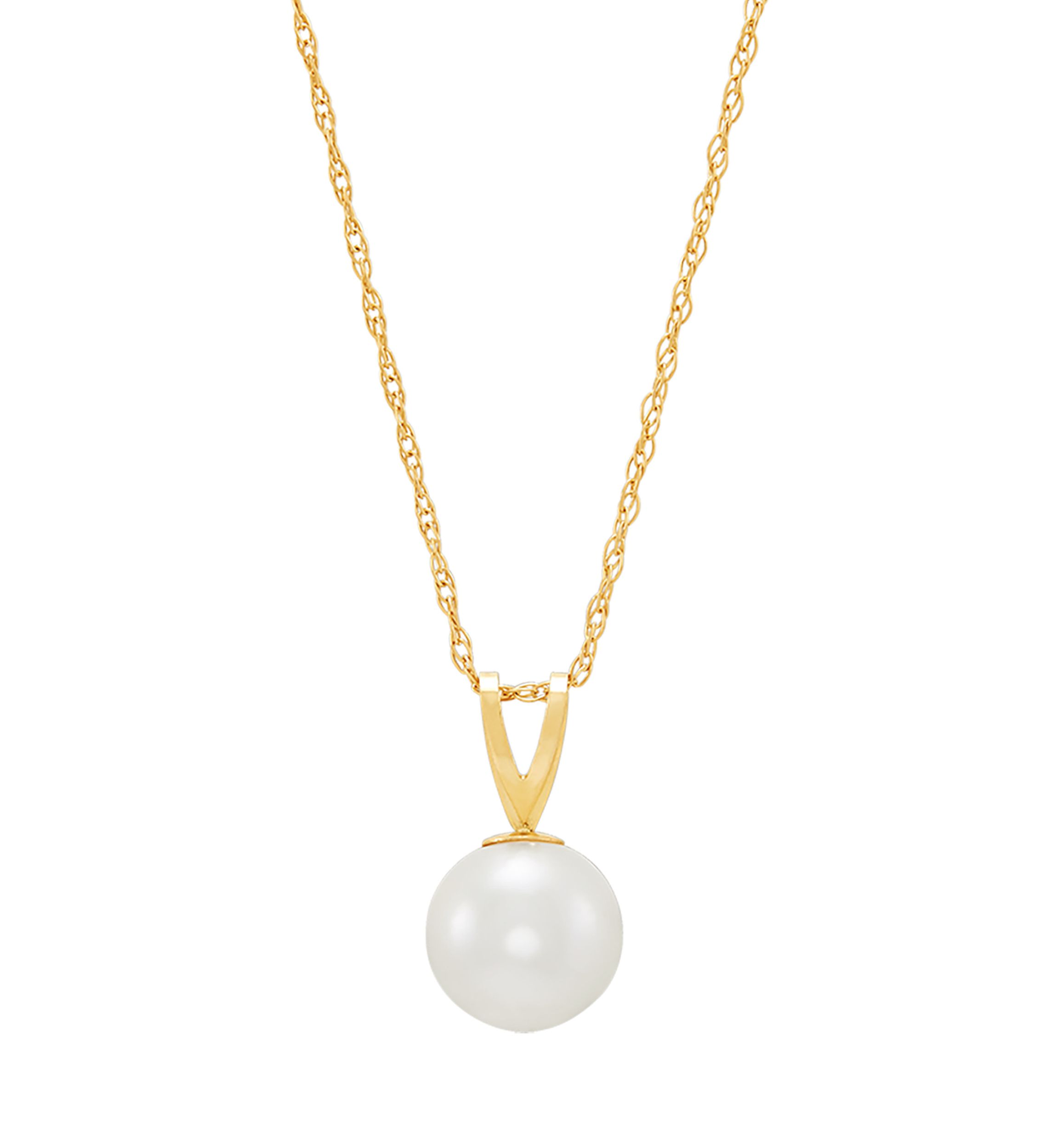 Pearl Pendant with 18" Rope Chain Necklace in 14K Yellow Gold