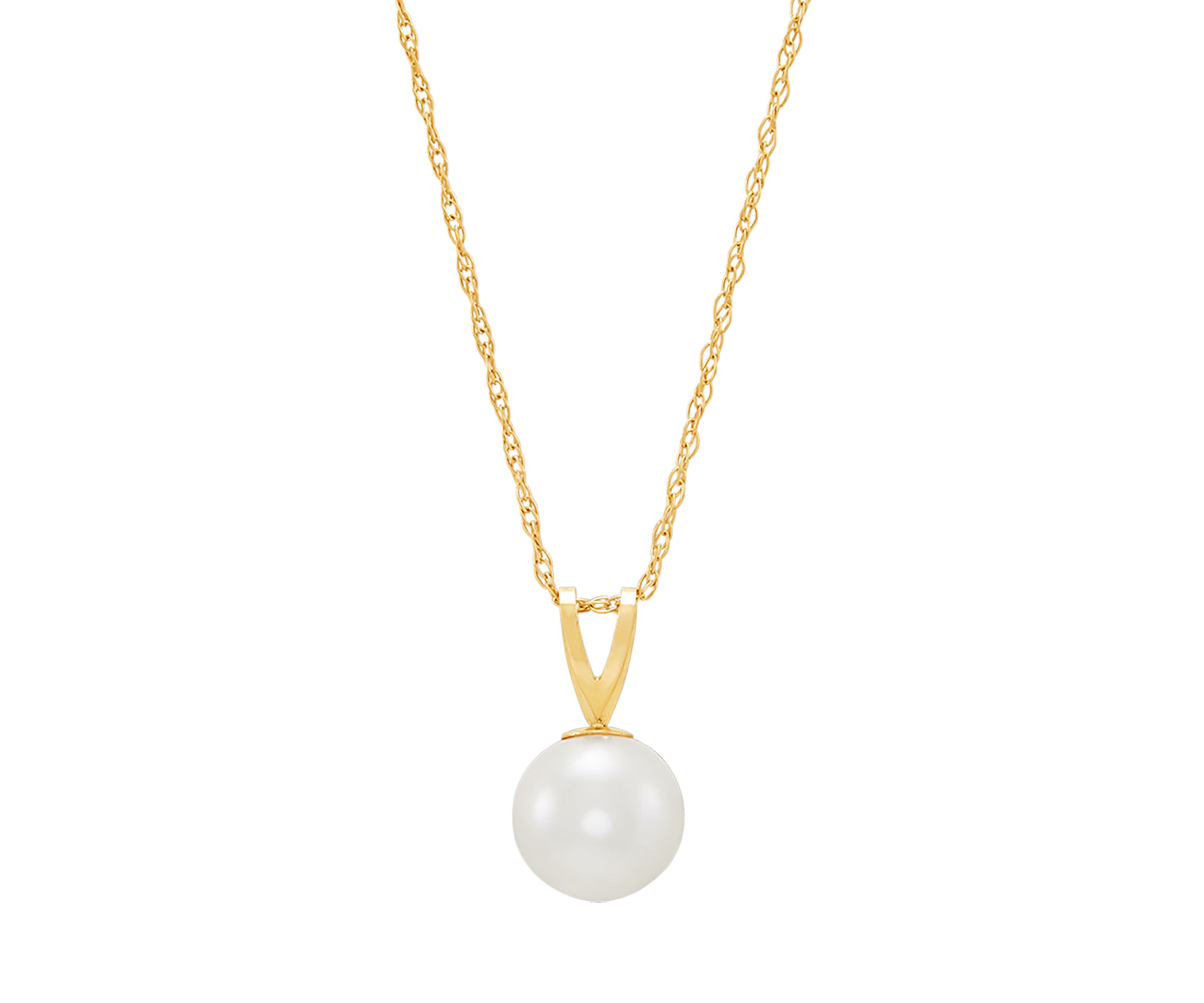 Pearl Pendant with 18" Rope Chain Necklace in 14K Yellow Gold