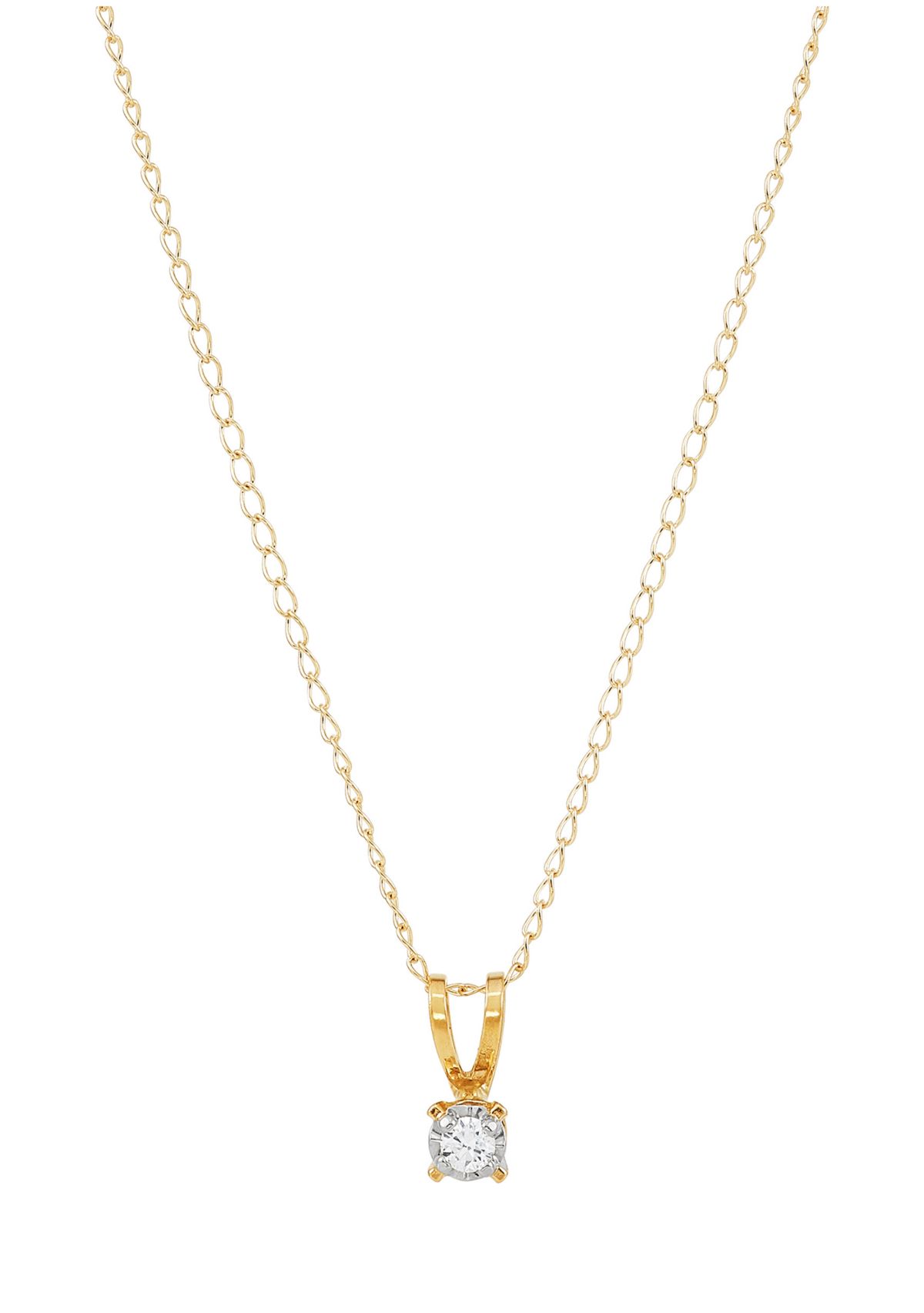 Diamond Accent Solitaire Pendant with 13" Curb Chain in 14K Yellow Gold