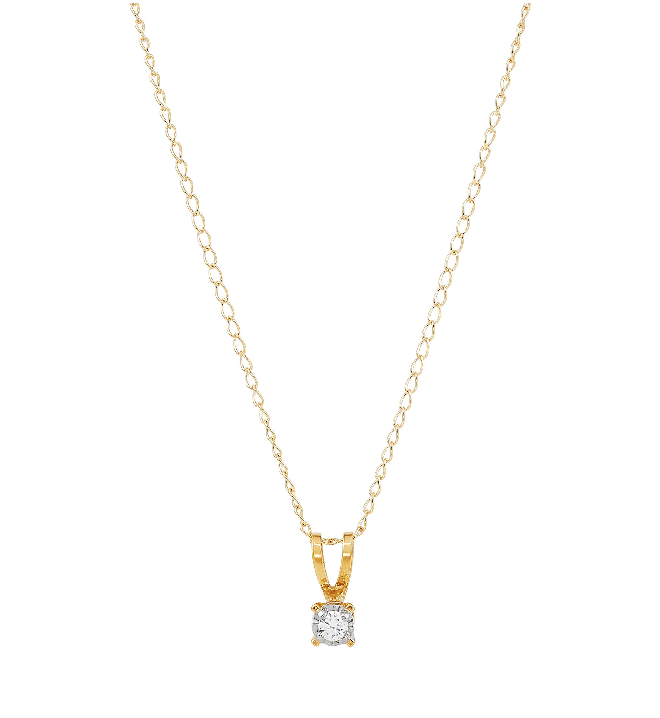 Diamond Accent Solitaire Pendant with 13" Curb Chain in 14K Yellow Gold