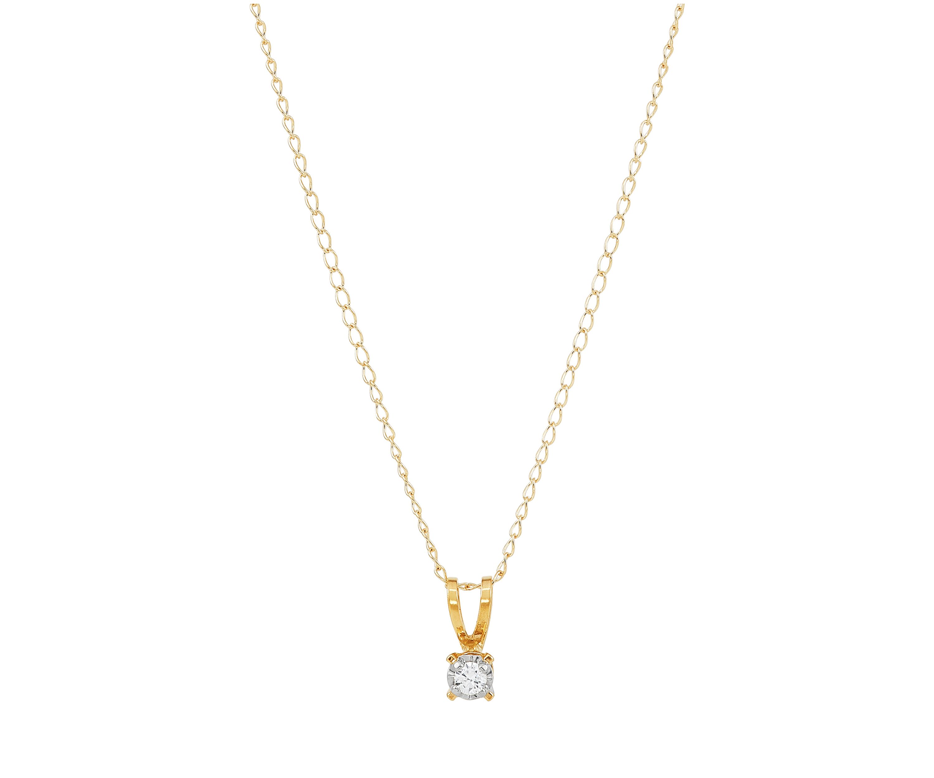 Diamond Accent Solitaire Pendant with 13" Curb Chain in 14K Yellow Gold